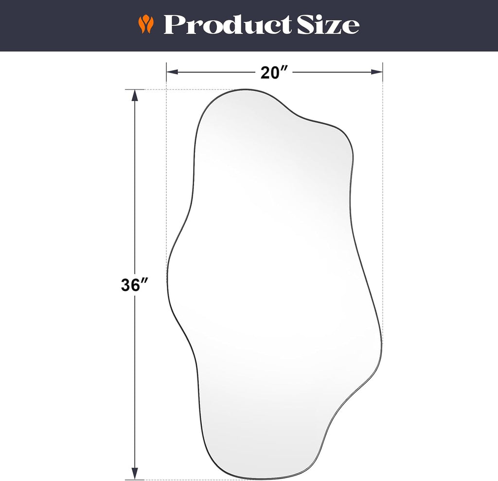 Irregular Wall Mirror, 20” x 36” Black Wavy Mirror with Modern Shaped, Asymmetrical Mirrors for Decorative Bathroom, Entryways, Living Room, Vanity
