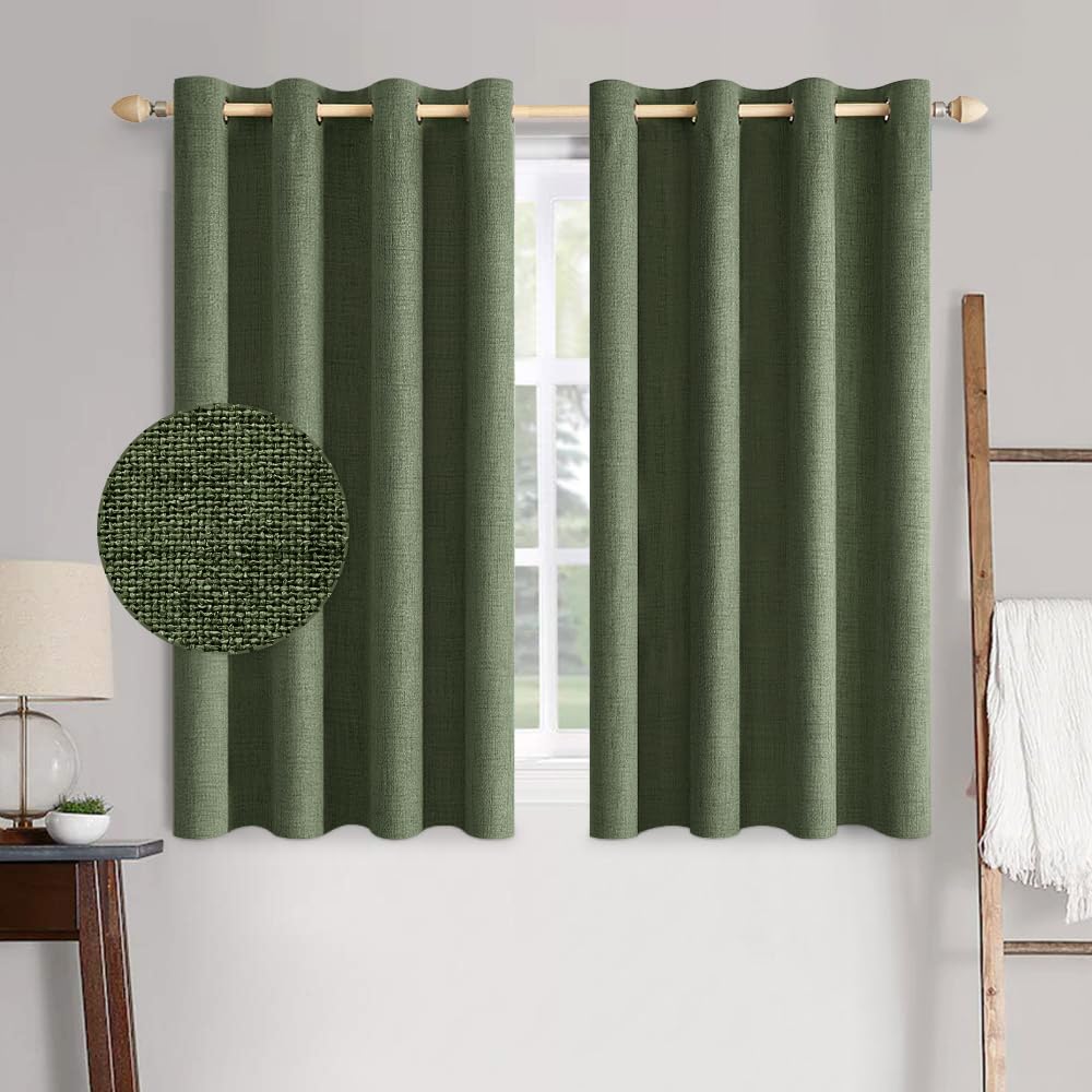 MIULEE Linen Texture Curtains for Bedroom Solid 100% Blackout Thermal Insulated Dusty Blue Curtains Grommet Room Darkening Drapes Luxury Decor for Living Room Nursery 52x84 Inch (2 Panels)