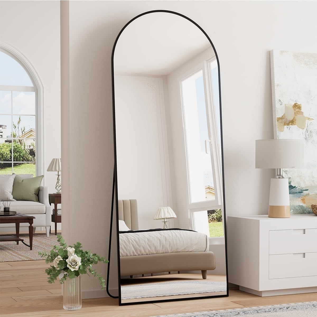 Prywot Arched Full Length Mirror, 70"x26" Free Standing Floor Mirror, Modern Full Body Mirrors with Stand, Wall Mirrors with Aluminum Alloy Frame for Bedroom,Living Room, Gold