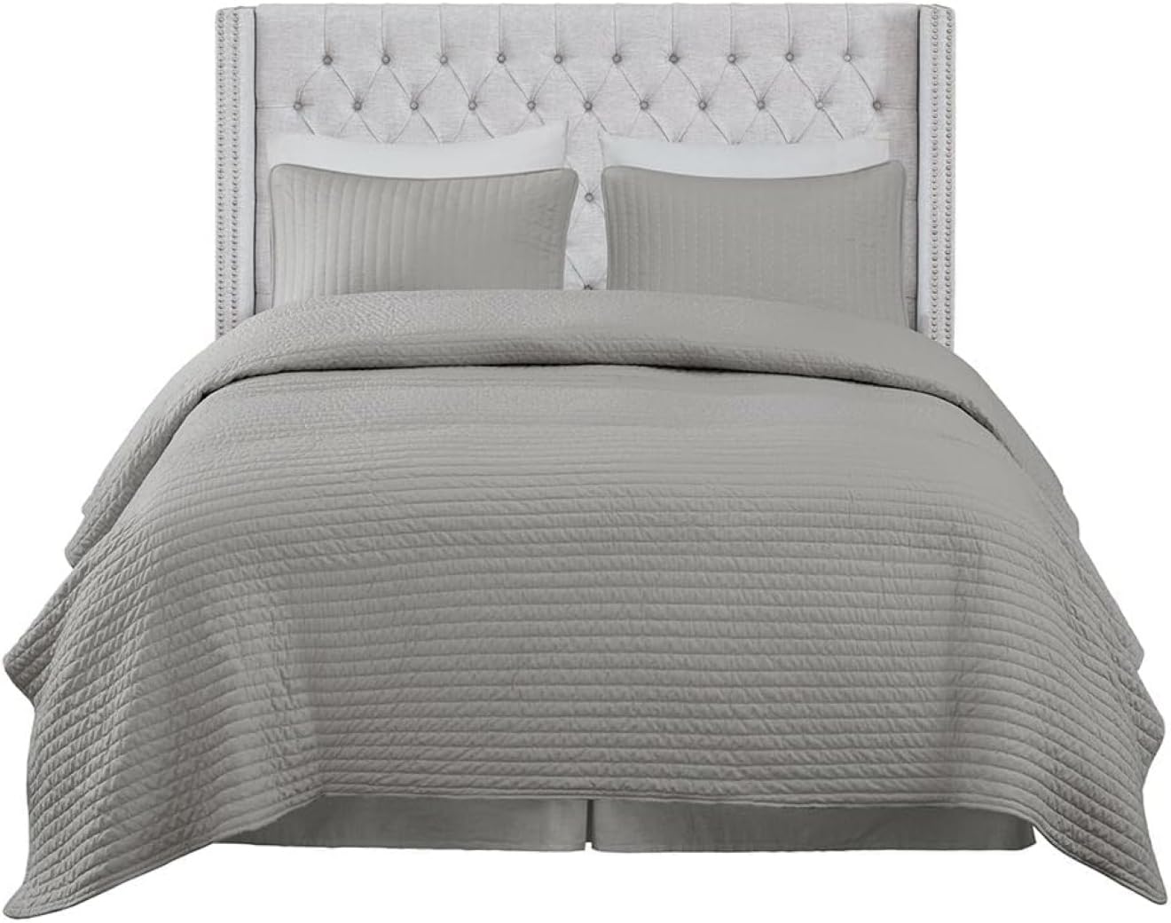 Madison Park Amelia Upholstered Headboard | Nail Head Trim Wingback Button Tufted | Queen, Cream