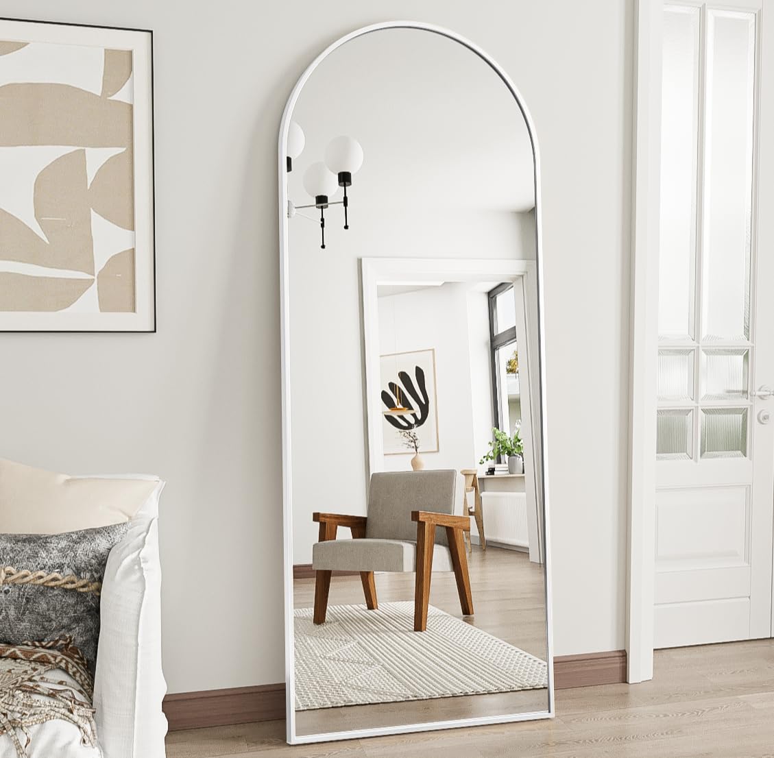Prywot Arched Full Length Mirror, 70"x26" Free Standing Floor Mirror, Modern Full Body Mirrors with Stand, Wall Mirrors with Aluminum Alloy Frame for Bedroom,Living Room, Gold