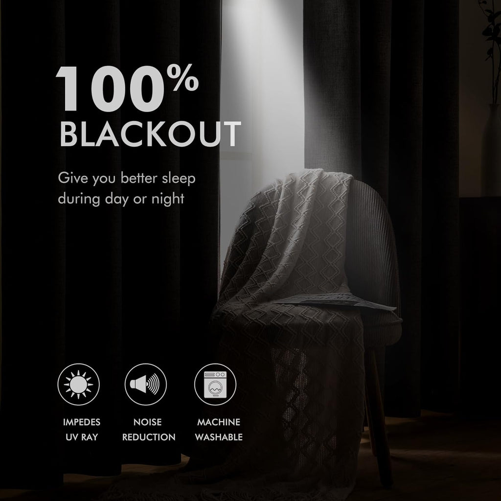 MIULEE Linen Texture Curtains for Bedroom Solid 100% Blackout Thermal Insulated Dusty Blue Curtains Grommet Room Darkening Drapes Luxury Decor for Living Room Nursery 52x84 Inch (2 Panels)