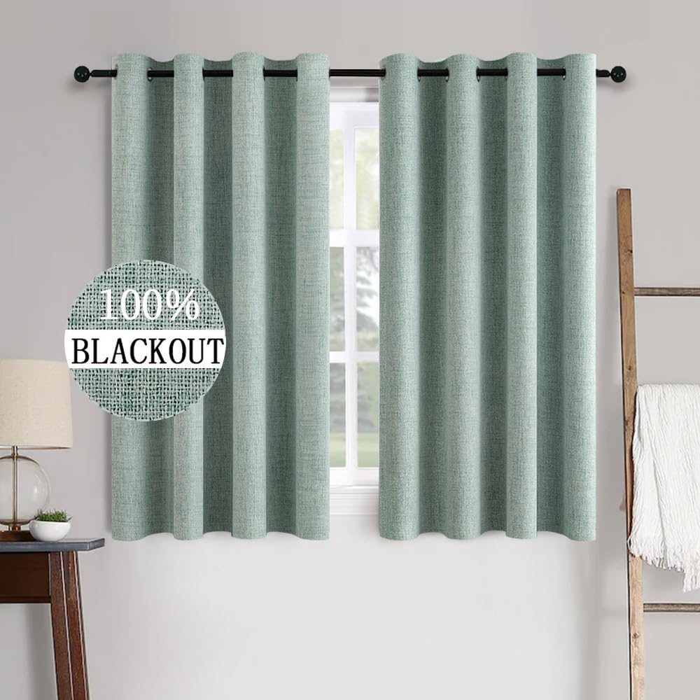 MIULEE Linen Texture Curtains for Bedroom Solid 100% Blackout Thermal Insulated Dusty Blue Curtains Grommet Room Darkening Drapes Luxury Decor for Living Room Nursery 52x84 Inch (2 Panels)