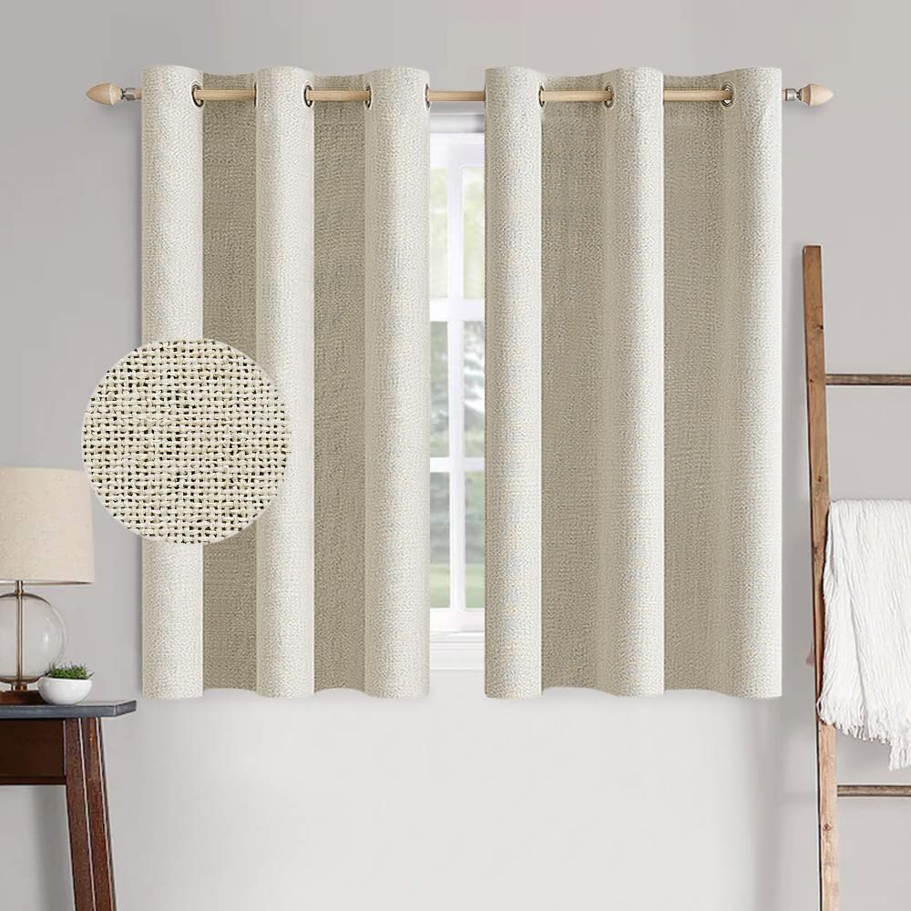 MIULEE Linen Texture Curtains for Bedroom Solid 100% Blackout Thermal Insulated Dusty Blue Curtains Grommet Room Darkening Drapes Luxury Decor for Living Room Nursery 52x84 Inch (2 Panels)