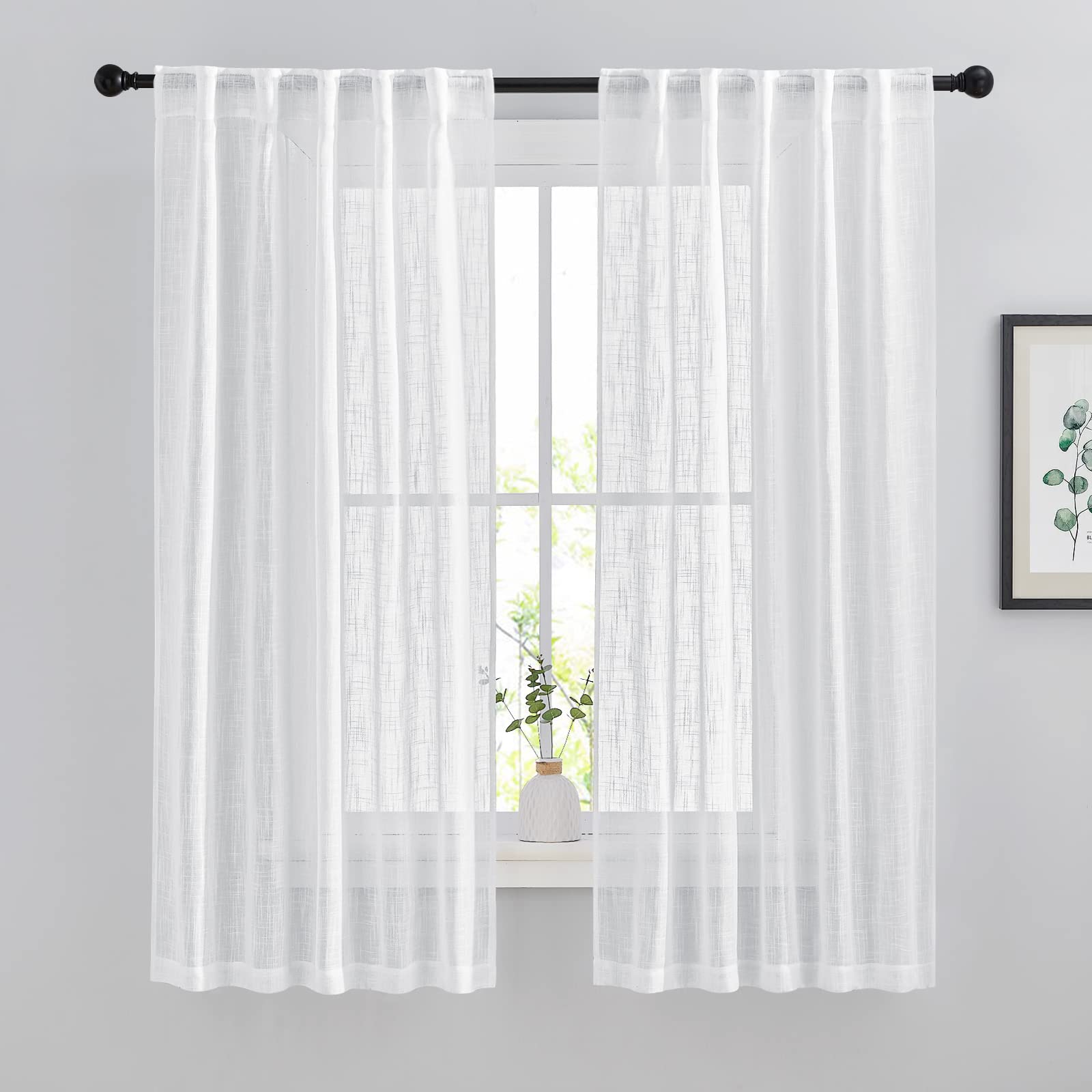 NICETOWN 120 inch Curtains Linen Blend for Bedroom, Rod Pocket & Back Tab Natural Linen Burlap Semi Sheer Window Treatments Privacy with Light Filtering for Living Room, W52 x L120, 2 Panels