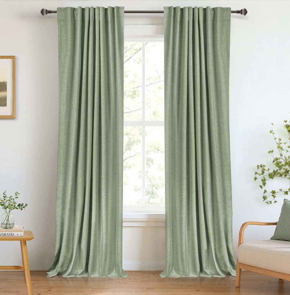 100% Blackout Shield Linen Blackout Curtains for Bedroom 90 Inches Long, Back Tab/Rod Pocket Living Room Drapes, Thermal Insulated Blackout Curtains 2 Panels Set, 50" W x 90" L,Cream