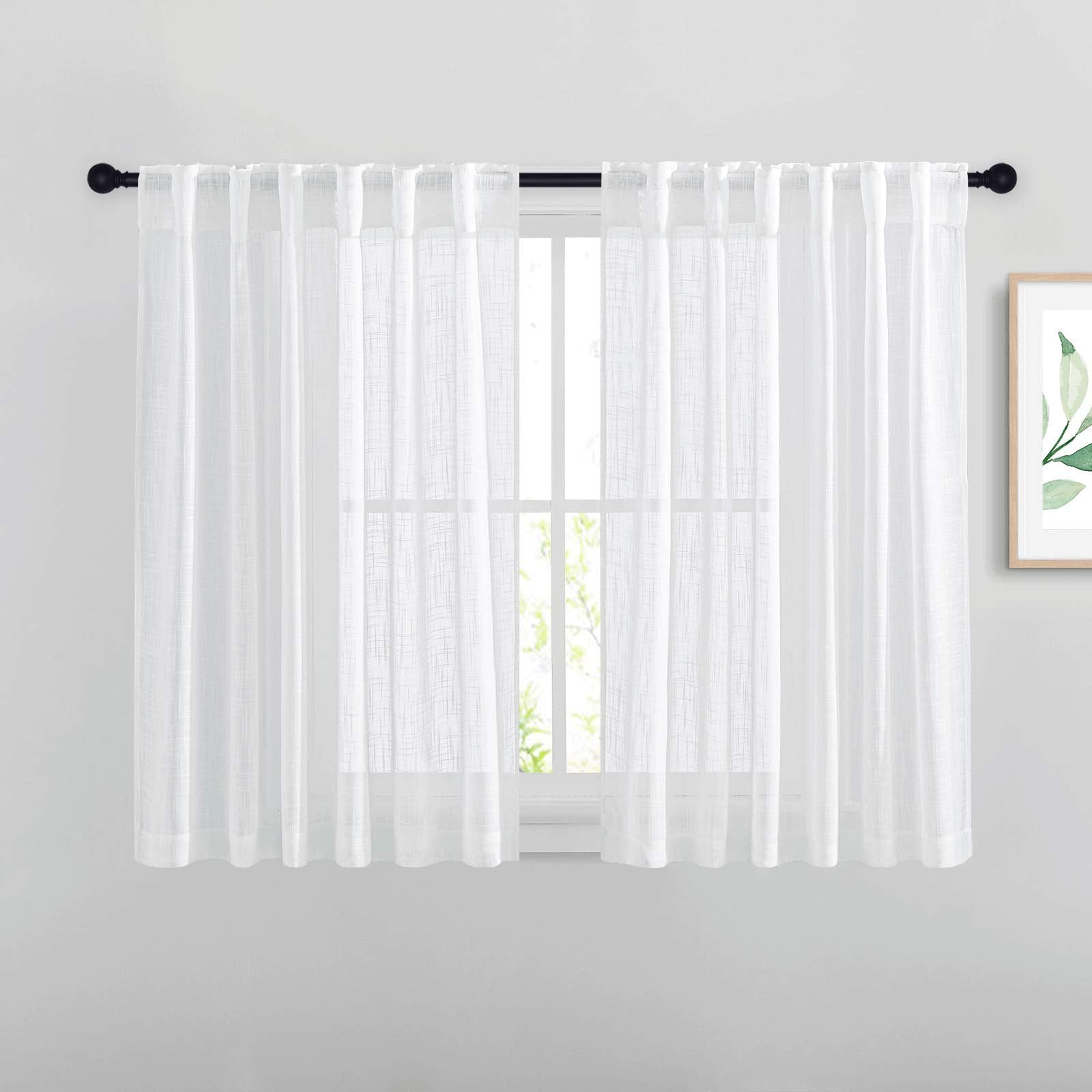 NICETOWN 120 inch Curtains Linen Blend for Bedroom, Rod Pocket & Back Tab Natural Linen Burlap Semi Sheer Window Treatments Privacy with Light Filtering for Living Room, W52 x L120, 2 Panels