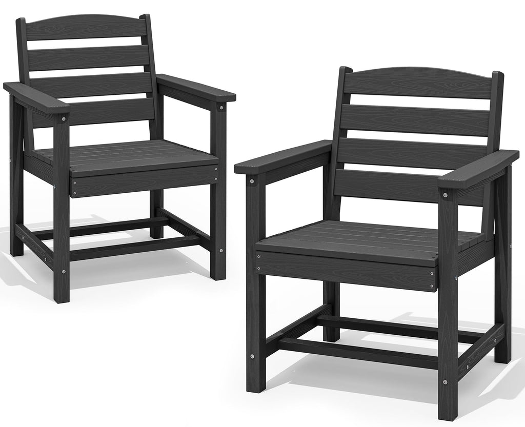 SERWALL Patio Dining Sets for 6 Person, HDPE Dining Set with 6 Armless Chairs, Black