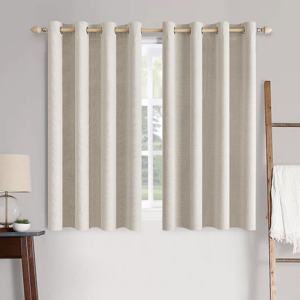 MIULEE Linen Texture Curtains for Bedroom Solid 100% Blackout Thermal Insulated Dusty Blue Curtains Grommet Room Darkening Drapes Luxury Decor for Living Room Nursery 52x84 Inch (2 Panels)