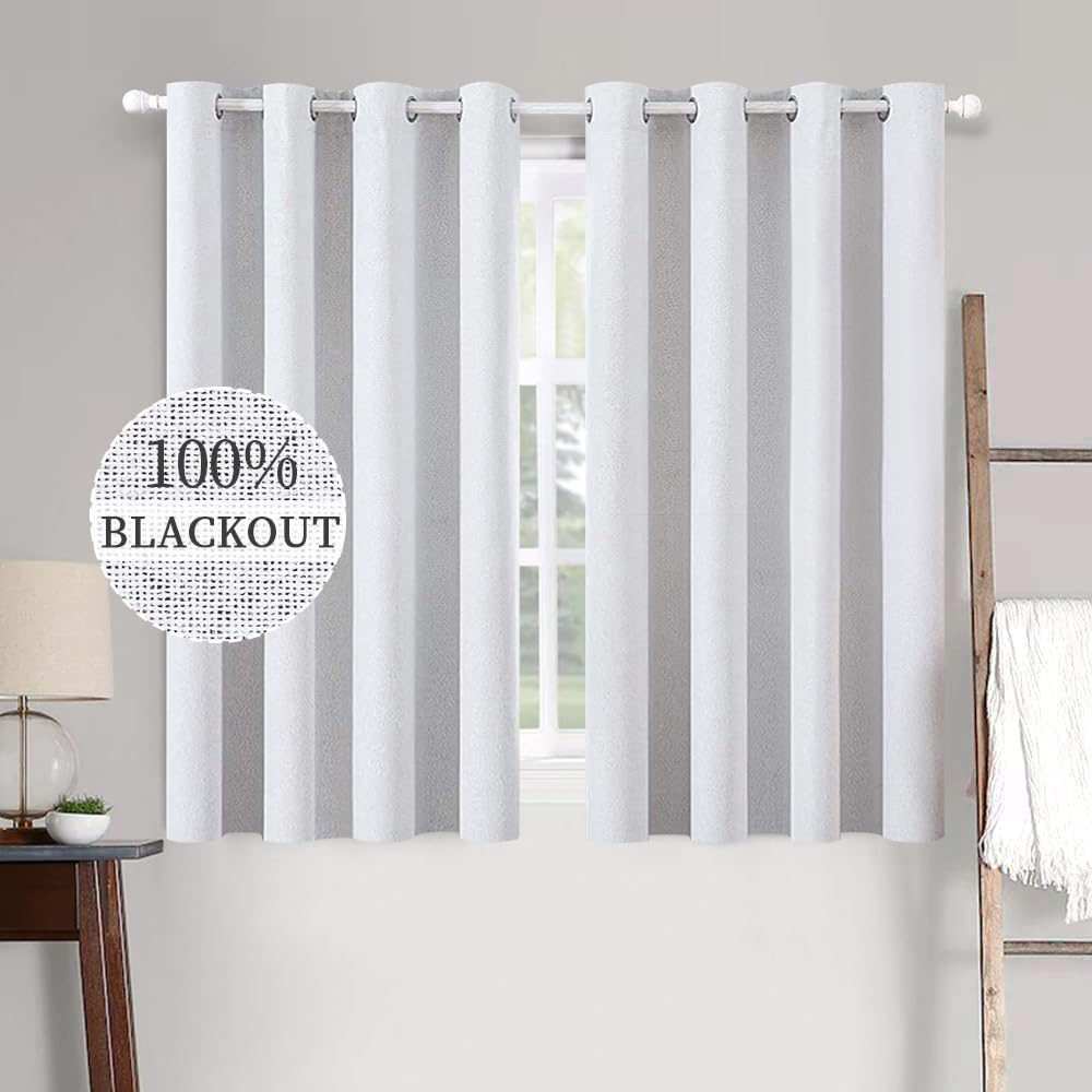 MIULEE Linen Texture Curtains for Bedroom Solid 100% Blackout Thermal Insulated Dusty Blue Curtains Grommet Room Darkening Drapes Luxury Decor for Living Room Nursery 52x84 Inch (2 Panels)