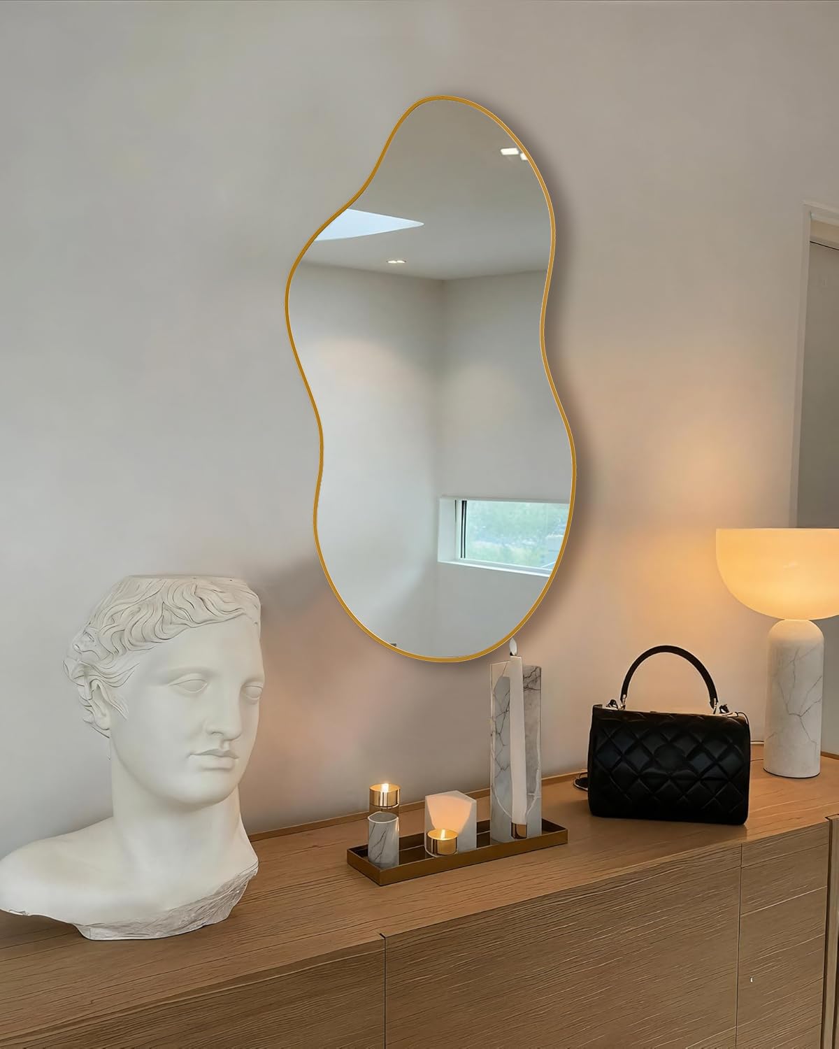 Irregular Wall Mirror 24×40 Inch Wall Mirrors Decorative Black Modern Asymmetrical Abstract Mirror for Bathroom Bedroom Living Room Entryway Hallway