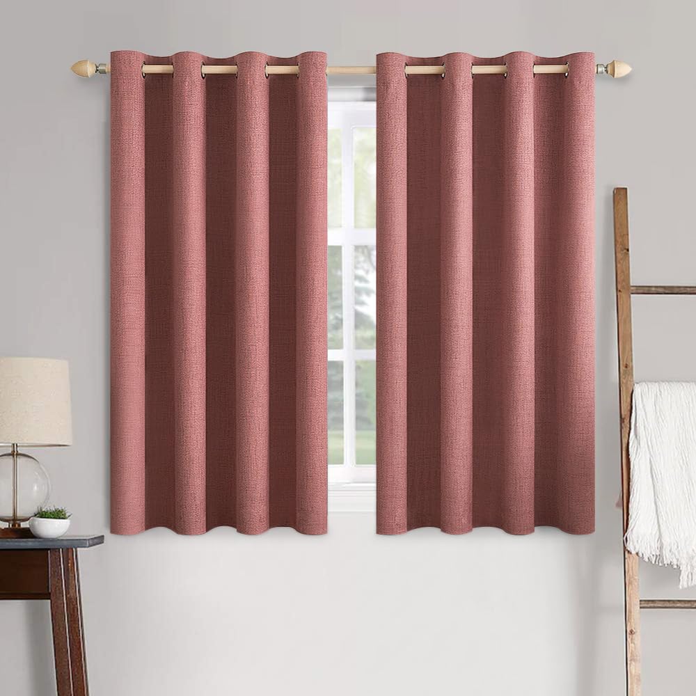 MIULEE Linen Texture Curtains for Bedroom Solid 100% Blackout Thermal Insulated Dusty Blue Curtains Grommet Room Darkening Drapes Luxury Decor for Living Room Nursery 52x84 Inch (2 Panels)