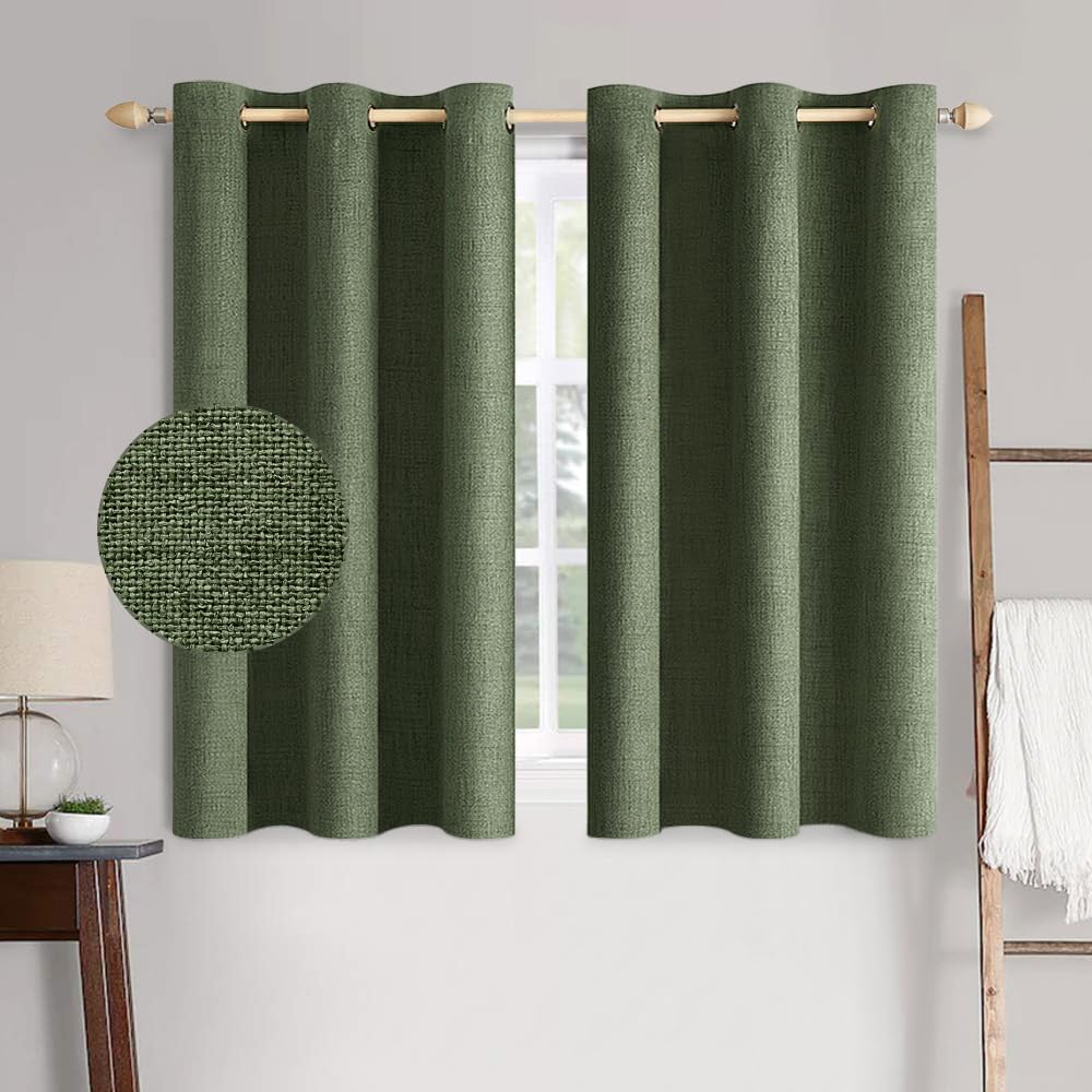 MIULEE Linen Texture Curtains for Bedroom Solid 100% Blackout Thermal Insulated Dusty Blue Curtains Grommet Room Darkening Drapes Luxury Decor for Living Room Nursery 52x84 Inch (2 Panels)