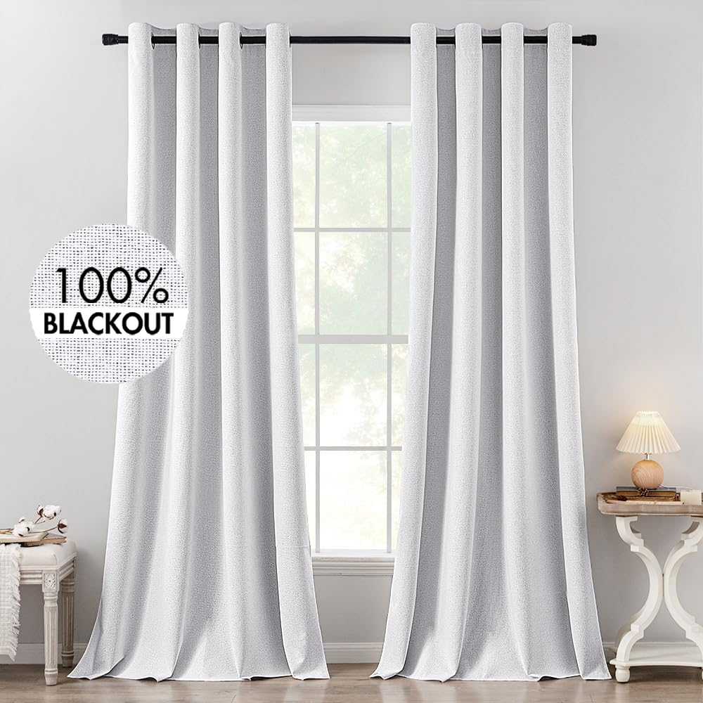 MIULEE 100% Blackout Linen Textured Curtains for Bedroom Solid Thermal Insulated Natural Beige Grommet Room Darkening Curtains & Drapes Luxury Decor for Living Room Nursery 52 x 96 Inch (2 Panels)