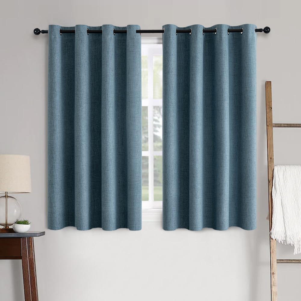 MIULEE 100% Blackout Linen Textured Curtains for Bedroom Solid Thermal Insulated Natural Beige Grommet Room Darkening Curtains & Drapes Luxury Decor for Living Room Nursery 52 x 96 Inch (2 Panels)