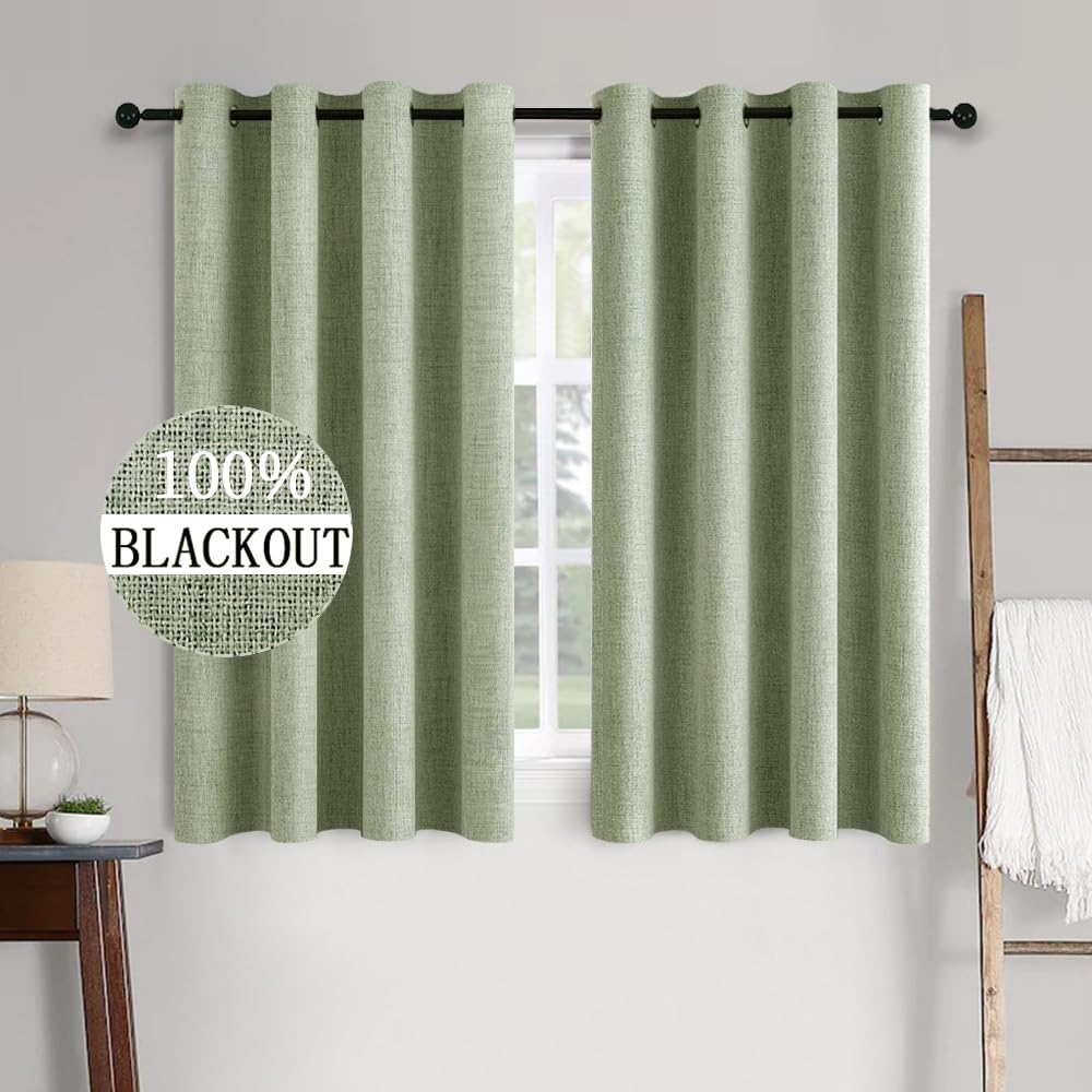 MIULEE Linen Texture Curtains for Bedroom Solid 100% Blackout Thermal Insulated Dusty Blue Curtains Grommet Room Darkening Drapes Luxury Decor for Living Room Nursery 52x84 Inch (2 Panels)