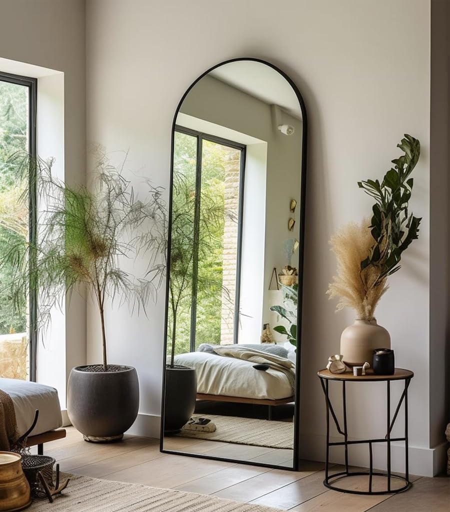 Dewfig Arched Full Length Mirror, 76"x34" Large Floor Mirror, Full Body Mirrors for Leaning or Hanging, Standing Mirrors for Bedroom, Living Room,Dressing Room, Aluminum Alloy Frame, Black