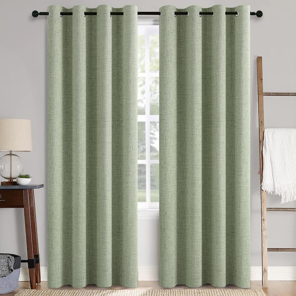 MIULEE 100% Blackout Linen Textured Curtains for Bedroom Solid Thermal Insulated Natural Beige Grommet Room Darkening Curtains & Drapes Luxury Decor for Living Room Nursery 52 x 96 Inch (2 Panels)