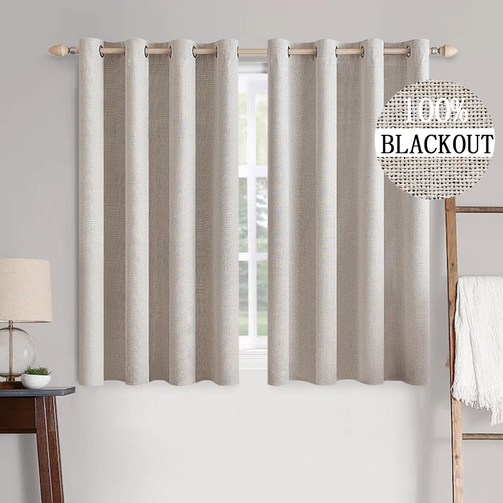 MIULEE Linen Texture Curtains for Bedroom Solid 100% Blackout Thermal Insulated Dusty Blue Curtains Grommet Room Darkening Drapes Luxury Decor for Living Room Nursery 52x84 Inch (2 Panels)