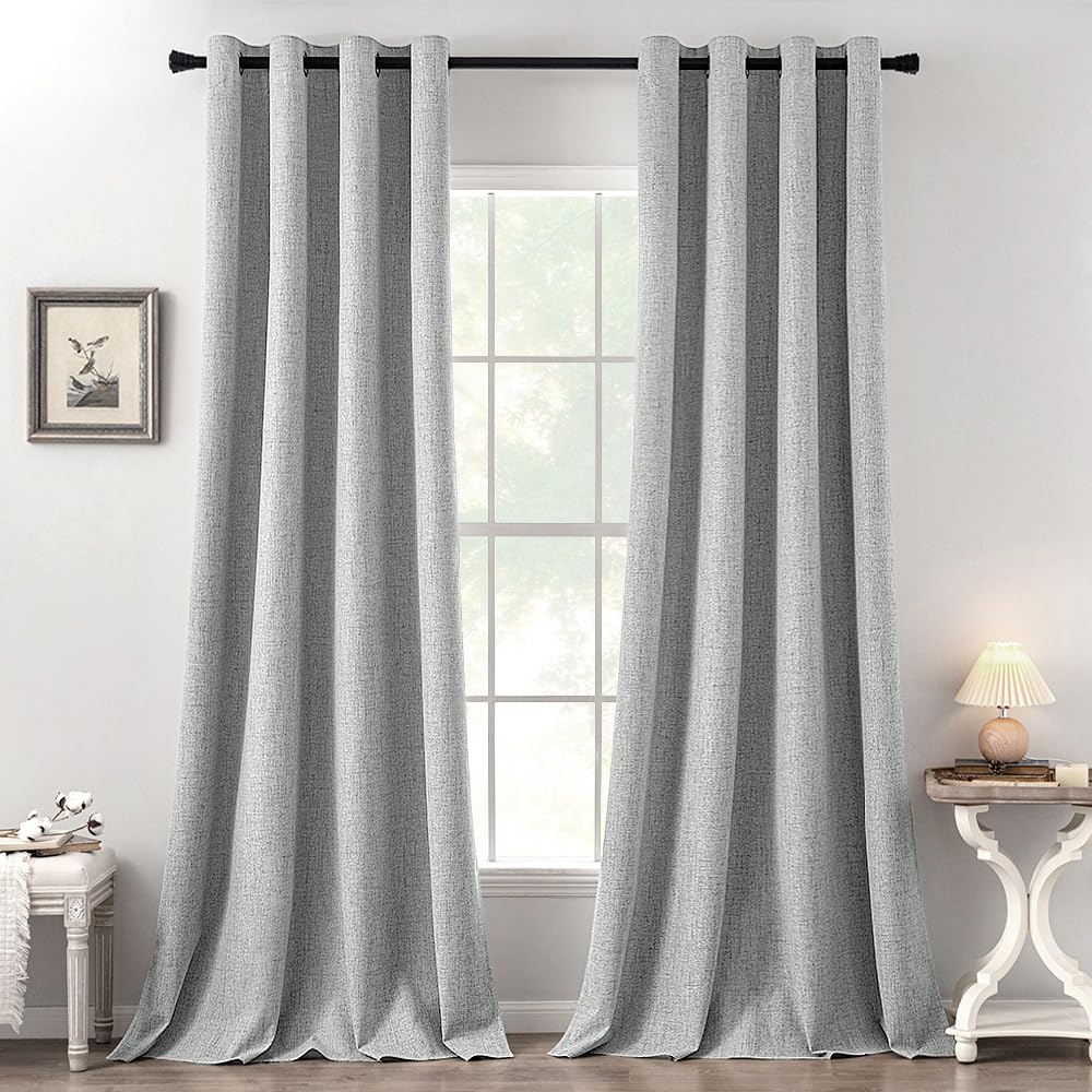 MIULEE 100% Blackout Linen Textured Curtains for Bedroom Solid Thermal Insulated Natural Beige Grommet Room Darkening Curtains & Drapes Luxury Decor for Living Room Nursery 52 x 96 Inch (2 Panels)