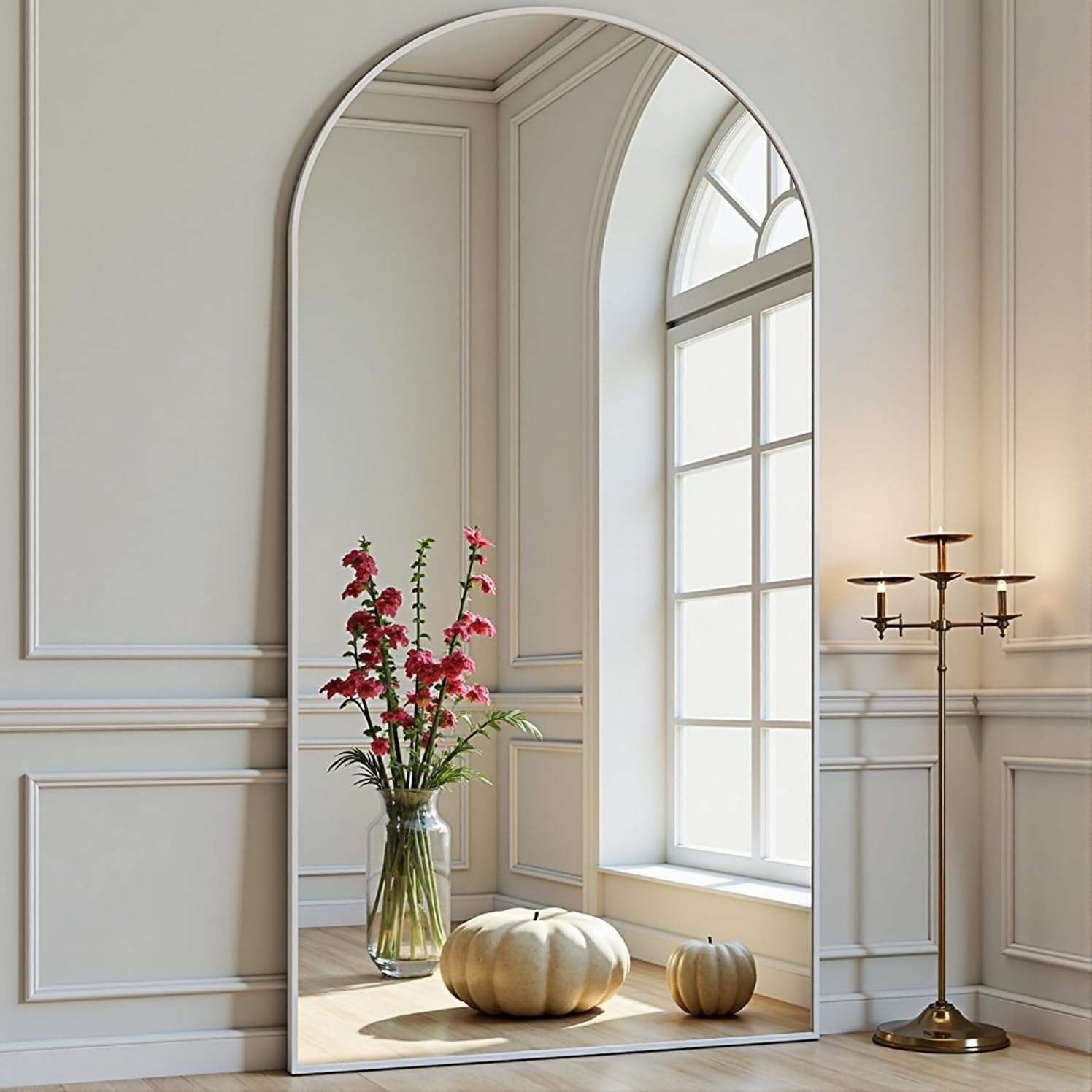 Prywot Arched Full Length Mirror, 70"x26" Free Standing Floor Mirror, Modern Full Body Mirrors with Stand, Wall Mirrors with Aluminum Alloy Frame for Bedroom,Living Room, Gold