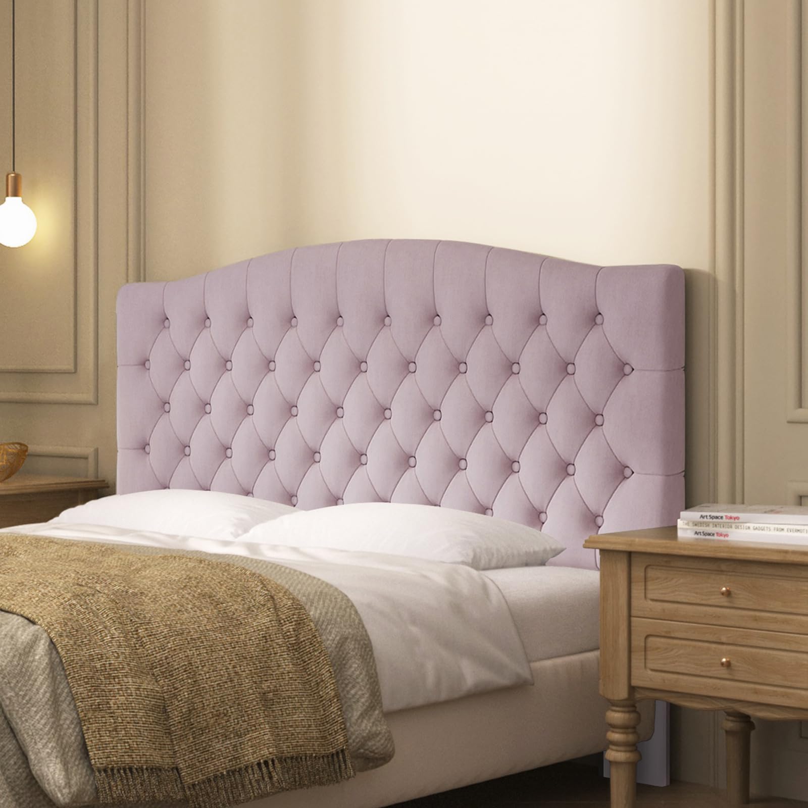 Furpopup Linen Upholstered Headboard Queen/Full Size Bed Tufted Button Headboard, Featuring High-Density Sponge Padding, Luxury Texture Easy Assembly Comfort and Style-Ivory