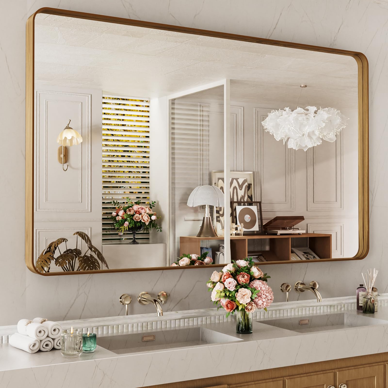 LOAAO Black Metal Framed Bathroom Mirror for Wall, 22X30 Inch Rounded Rectangle Mirror, Matte Black Bathroom Vanity Mirror Farmhouse, Anti-Rust, Hangs Horizontally or Vertically