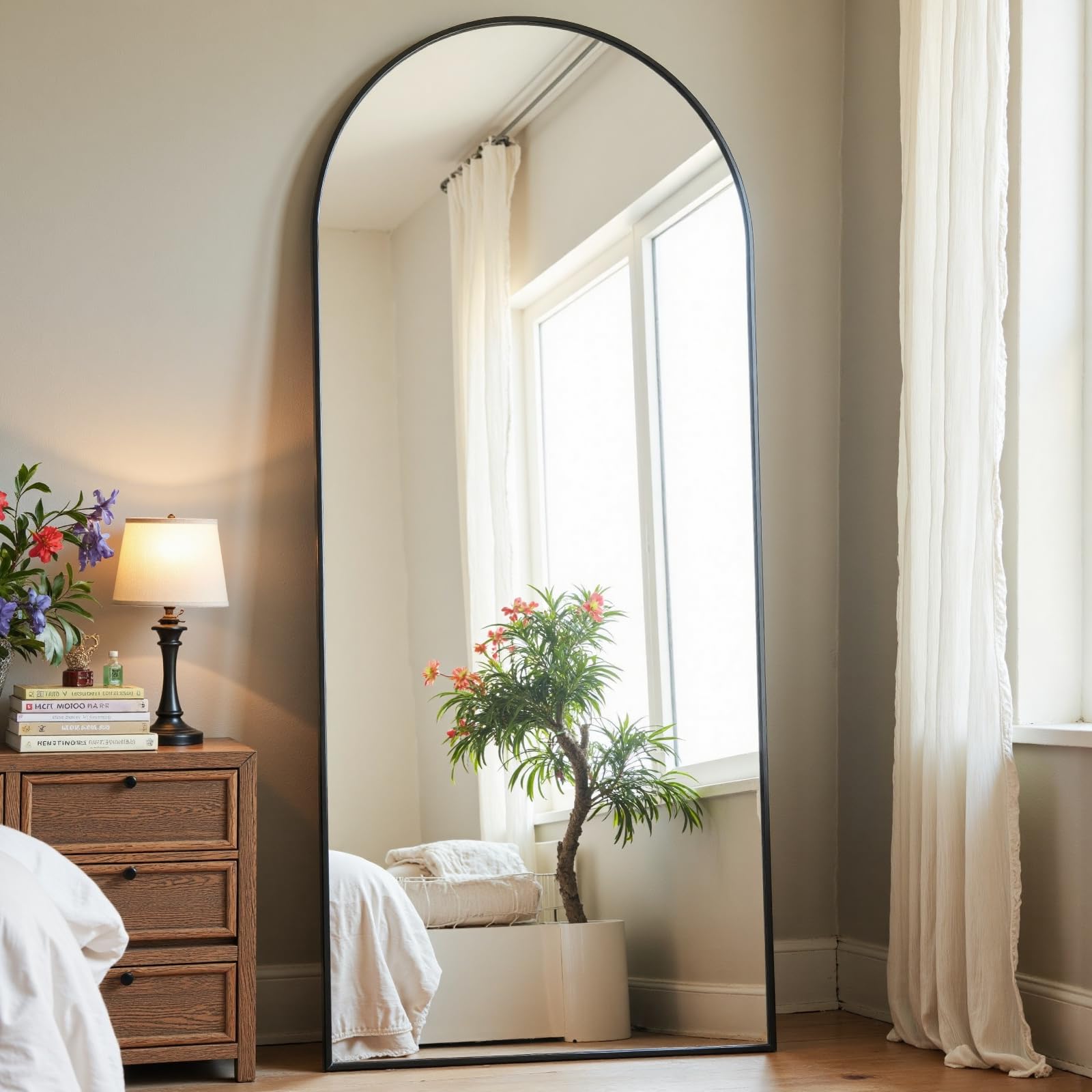 Dewfig Arched Full Length Mirror, 76"x34" Large Floor Mirror, Full Body Mirrors for Leaning or Hanging, Standing Mirrors for Bedroom, Living Room,Dressing Room, Aluminum Alloy Frame, Black