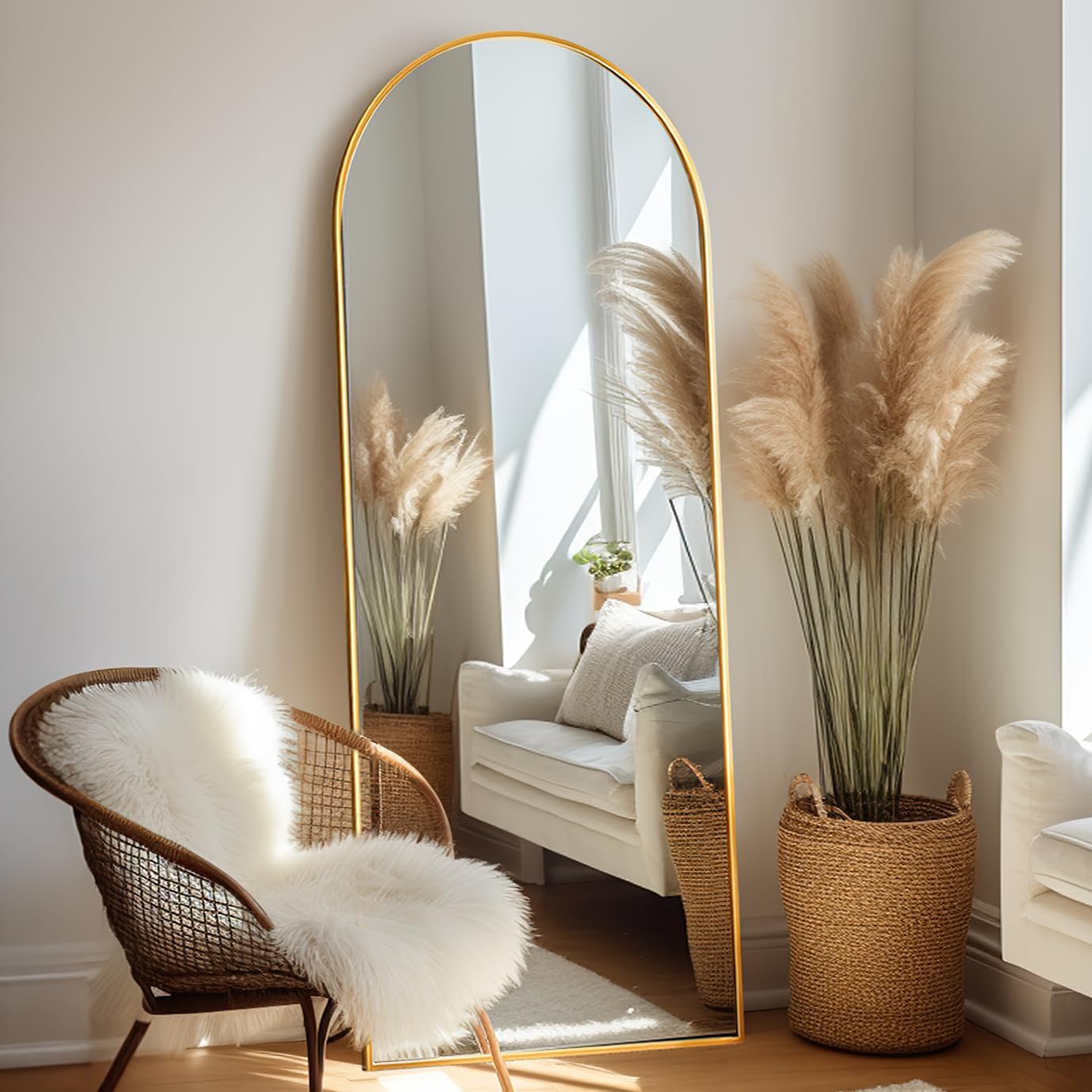 Prywot Arched Full Length Mirror, 70"x26" Free Standing Floor Mirror, Modern Full Body Mirrors with Stand, Wall Mirrors with Aluminum Alloy Frame for Bedroom,Living Room, Gold