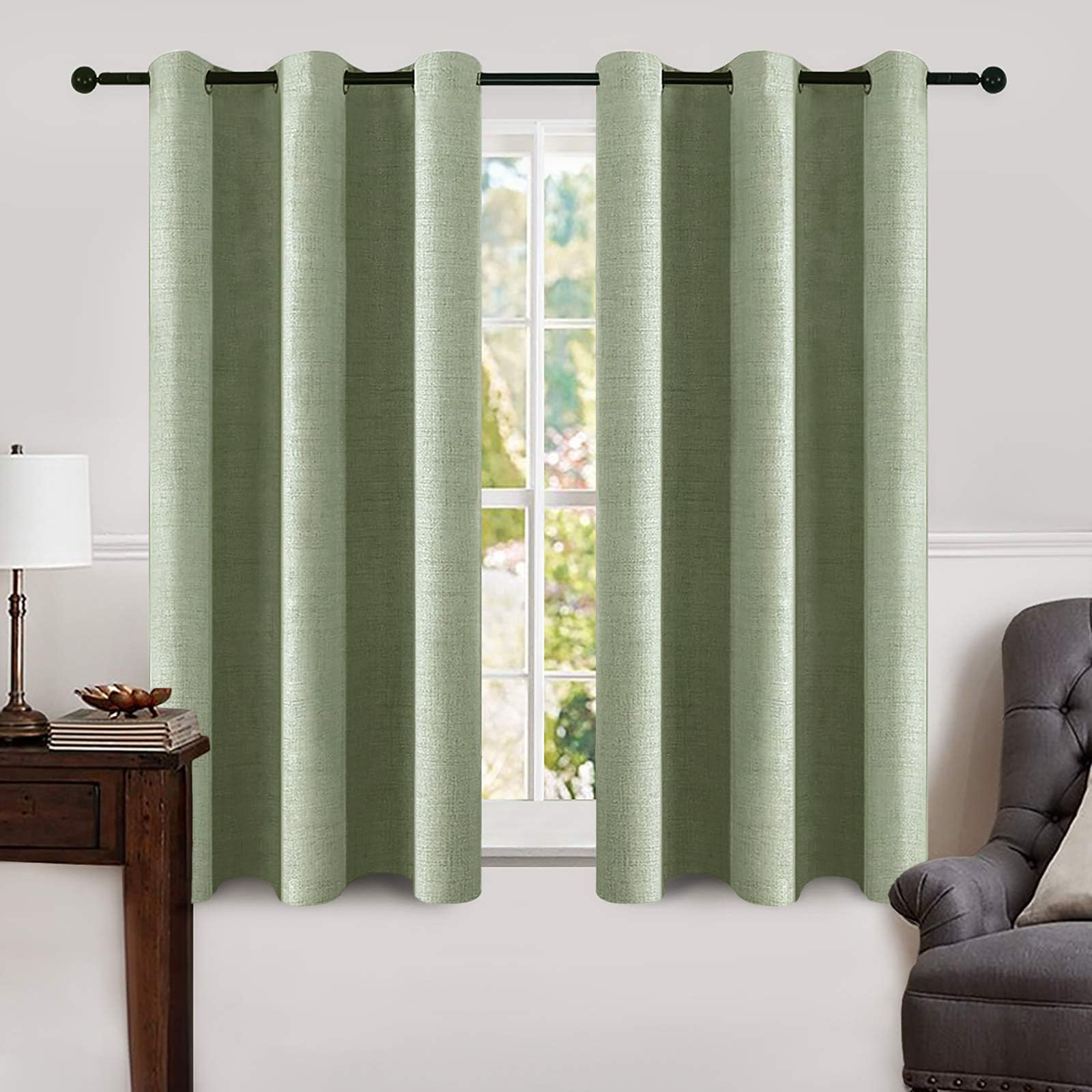 MIULEE Linen Texture Curtains for Bedroom Solid 100% Blackout Thermal Insulated Dusty Blue Curtains Grommet Room Darkening Drapes Luxury Decor for Living Room Nursery 52x84 Inch (2 Panels)