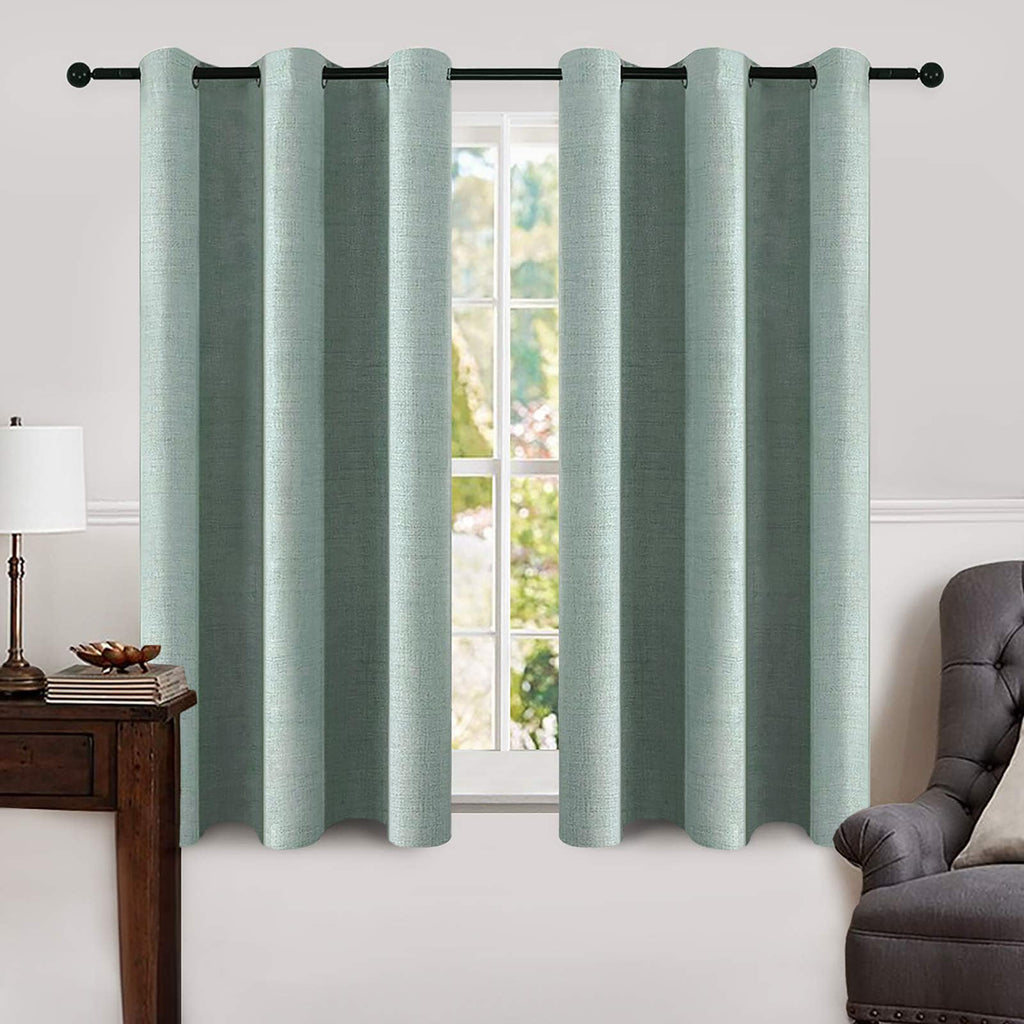 MIULEE Linen Texture Curtains for Bedroom Solid 100% Blackout Thermal Insulated Dusty Blue Curtains Grommet Room Darkening Drapes Luxury Decor for Living Room Nursery 52x84 Inch (2 Panels)