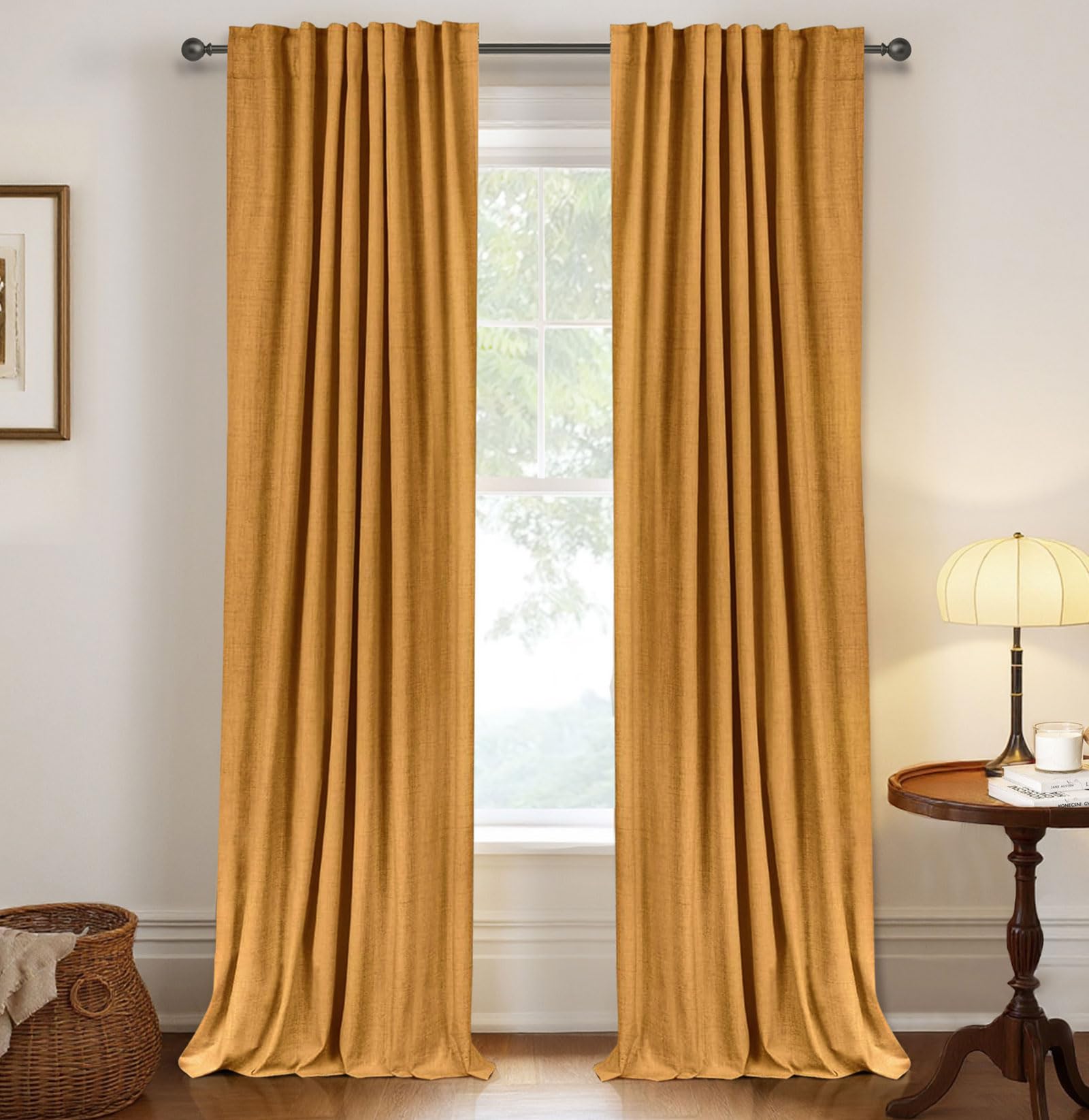 100% Blackout Shield Linen Blackout Curtains for Bedroom 90 Inches Long, Back Tab/Rod Pocket Living Room Drapes, Thermal Insulated Blackout Curtains 2 Panels Set, 50" W x 90" L,Cream