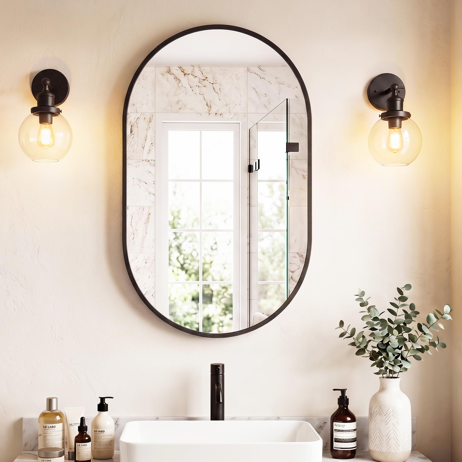 Sweetcrispy 24"x36" Arched Black Bathroom Mirrors for Wall, Bathroom Mirrors for Over Sink, Metal Framed with HD Shatter-Proof Glass for Entryway, Living Room, Bedroom, Home Decor