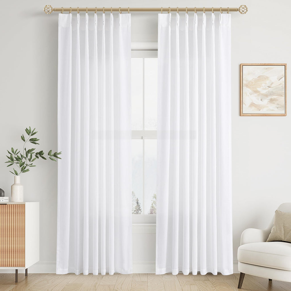 Extra Long Linen Curtains 108 Inch for Living Room Cream Pinch Pleated 9 FT Drapes Semi Sheer Ceiling to Floor Curtain for Bedroom Back Tab Flax Neutral Boho Decor Window, Natural Beige Ivory 2 Panels