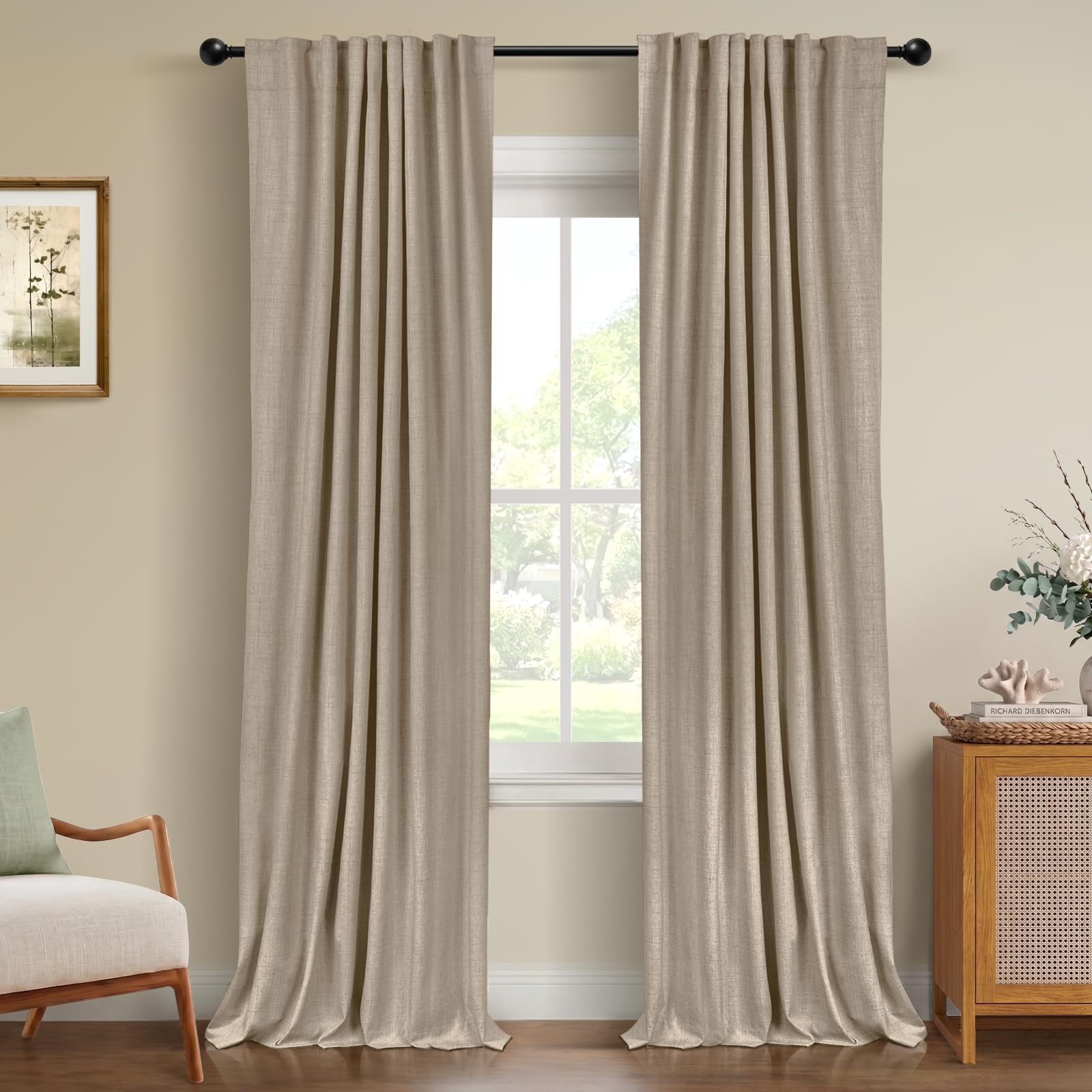 100% Blackout Shield Blackout Curtains for Bedroom 84 Inches Long, Back Tab/Rod Pocket Living Room Drapes, Thermal Insulated Blackout Curtains 2 Panels Set, 50" W x 84" L, Cream