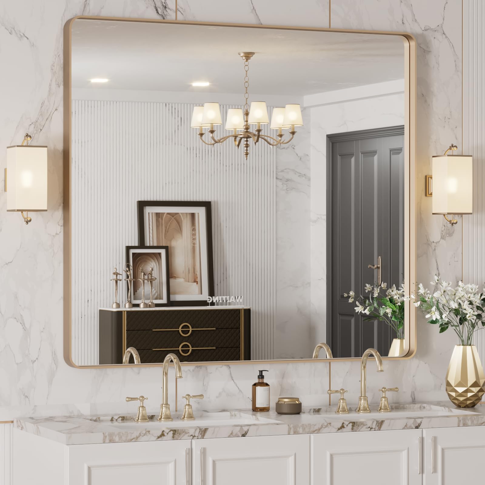 LOAAO Black Metal Framed Bathroom Mirror for Wall, 22X30 Inch Rounded Rectangle Mirror, Matte Black Bathroom Vanity Mirror Farmhouse, Anti-Rust, Hangs Horizontally or Vertically