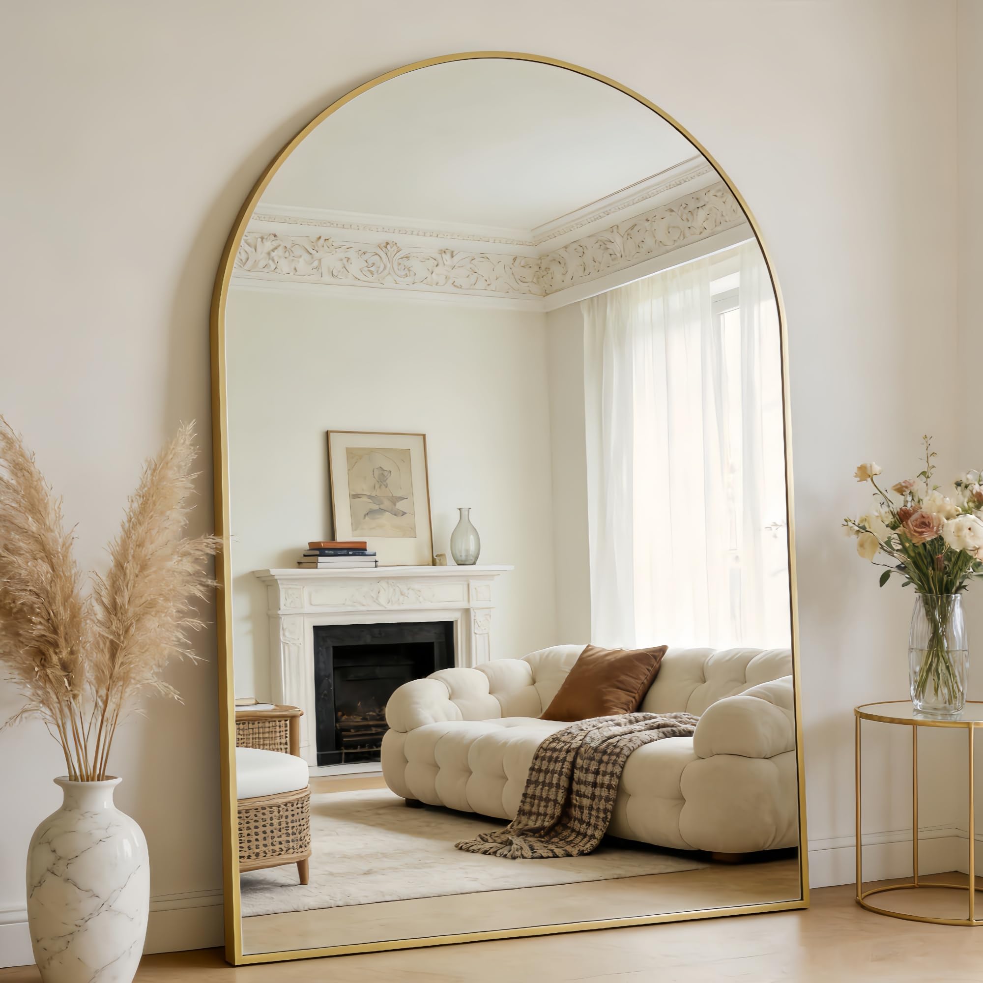 Prywot Arched Full Length Mirror, 70"x26" Free Standing Floor Mirror, Modern Full Body Mirrors with Stand, Wall Mirrors with Aluminum Alloy Frame for Bedroom,Living Room, Gold