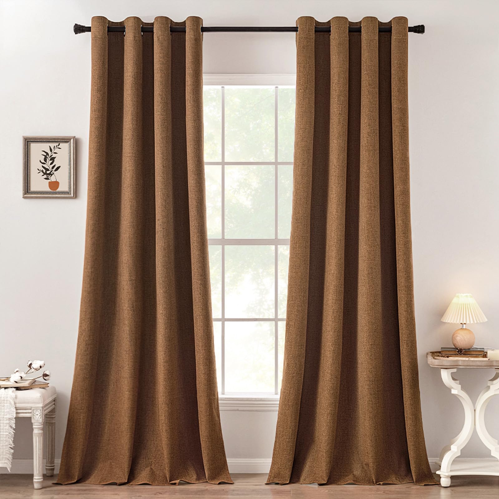 MIULEE 100% Blackout Linen Textured Curtains for Bedroom Solid Thermal Insulated Natural Beige Grommet Room Darkening Curtains & Drapes Luxury Decor for Living Room Nursery 52 x 96 Inch (2 Panels)