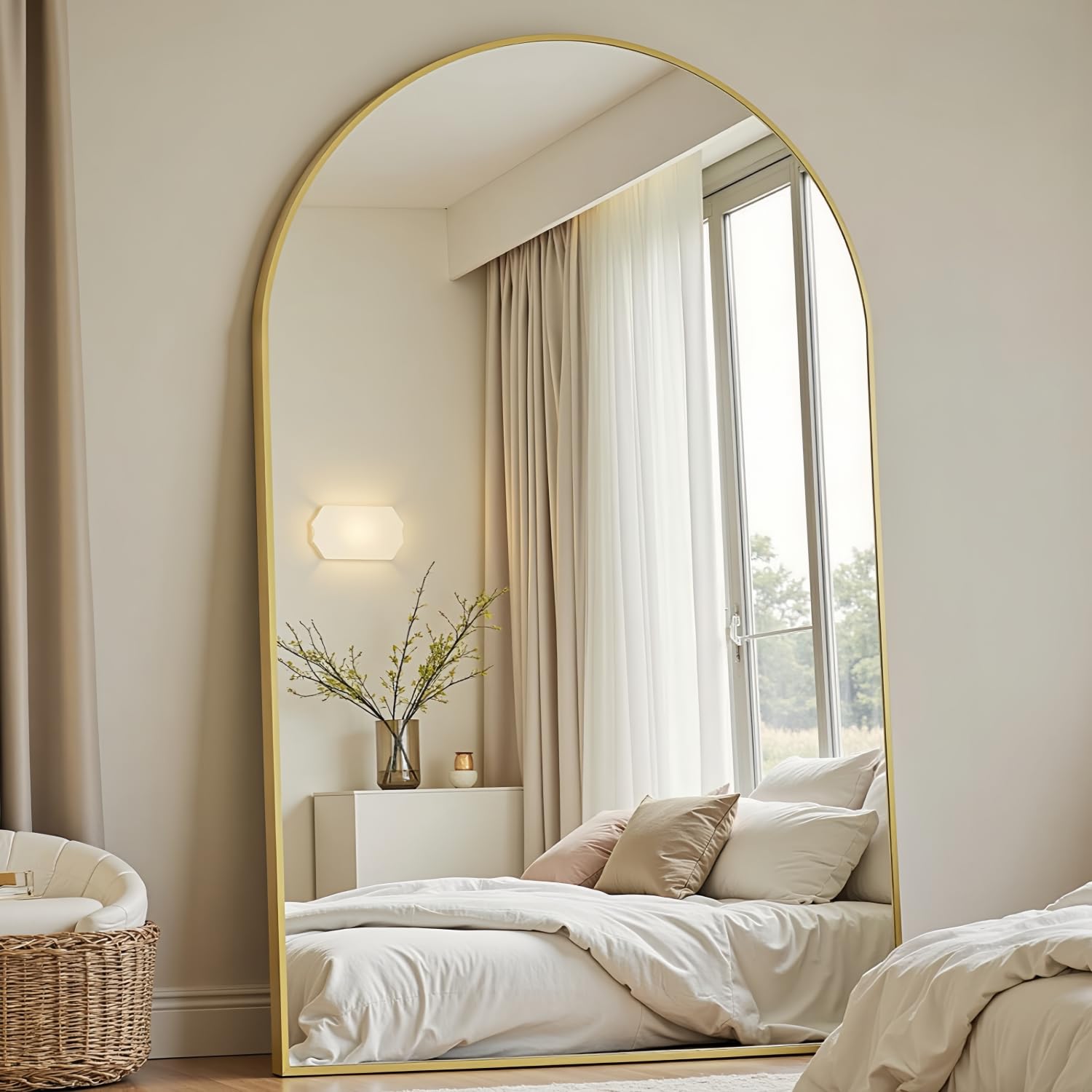 Dewfig Arched Full Length Mirror, 76"x34" Large Floor Mirror, Full Body Mirrors for Leaning or Hanging, Standing Mirrors for Bedroom, Living Room,Dressing Room, Aluminum Alloy Frame, Black