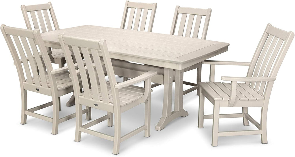Polywood Vineyard 7-Piece Outdoor Dining Set - Slate Grey HDPE Composite Patio Furniture Set with Table and 6 Chairs for Deck, Garden, Backyard