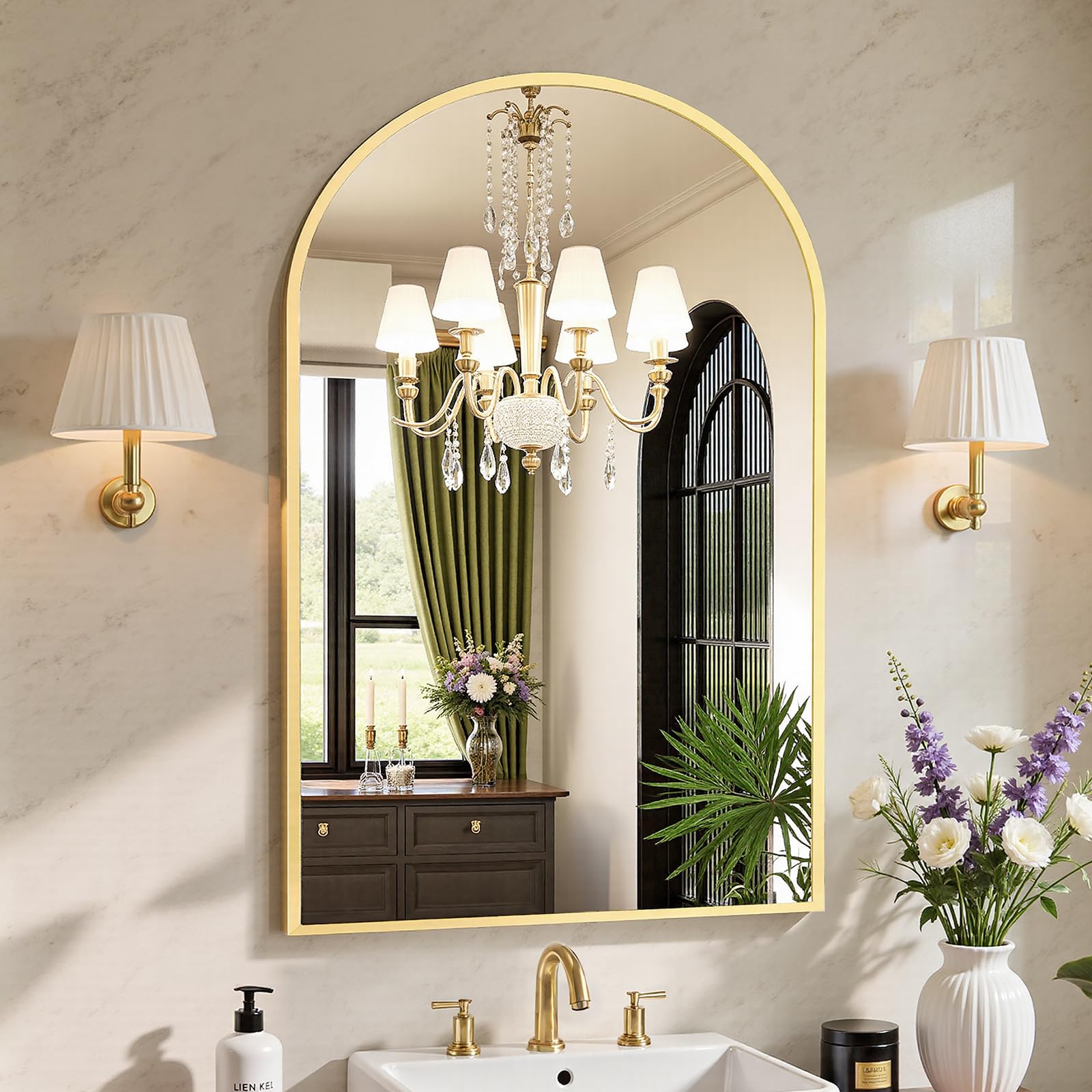 Sweetcrispy 24"x36" Arched Black Bathroom Mirrors for Wall, Bathroom Mirrors for Over Sink, Metal Framed with HD Shatter-Proof Glass for Entryway, Living Room, Bedroom, Home Decor