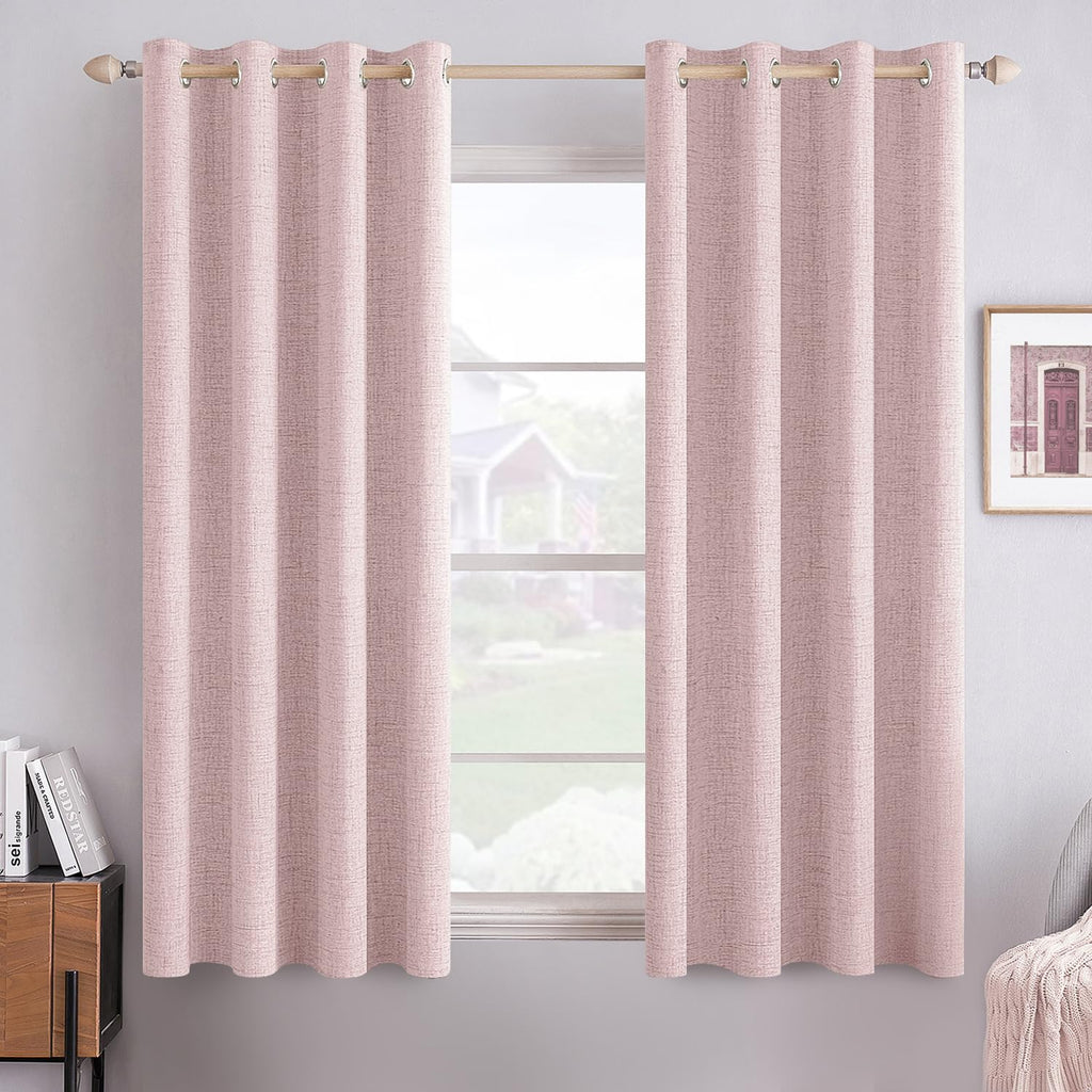 MIULEE Linen Texture Curtains for Bedroom Solid 100% Blackout Thermal Insulated Dusty Blue Curtains Grommet Room Darkening Drapes Luxury Decor for Living Room Nursery 52x84 Inch (2 Panels)