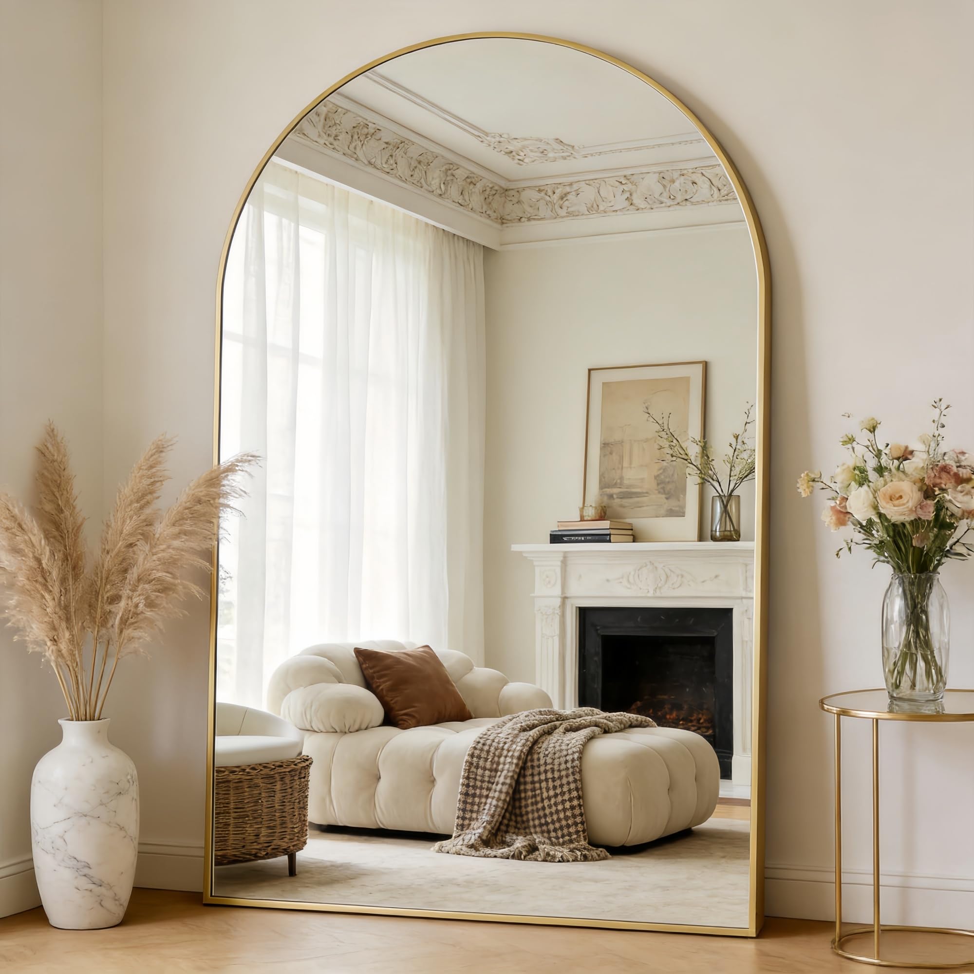 Dewfig Arched Full Length Mirror, 76"x34" Large Floor Mirror, Full Body Mirrors for Leaning or Hanging, Standing Mirrors for Bedroom, Living Room,Dressing Room, Aluminum Alloy Frame, Black
