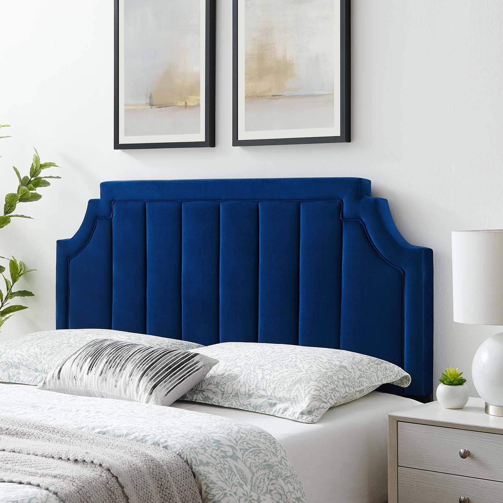 Modway Alyona Channel Tufted Performance Velvet Full/Queen Headboard in White