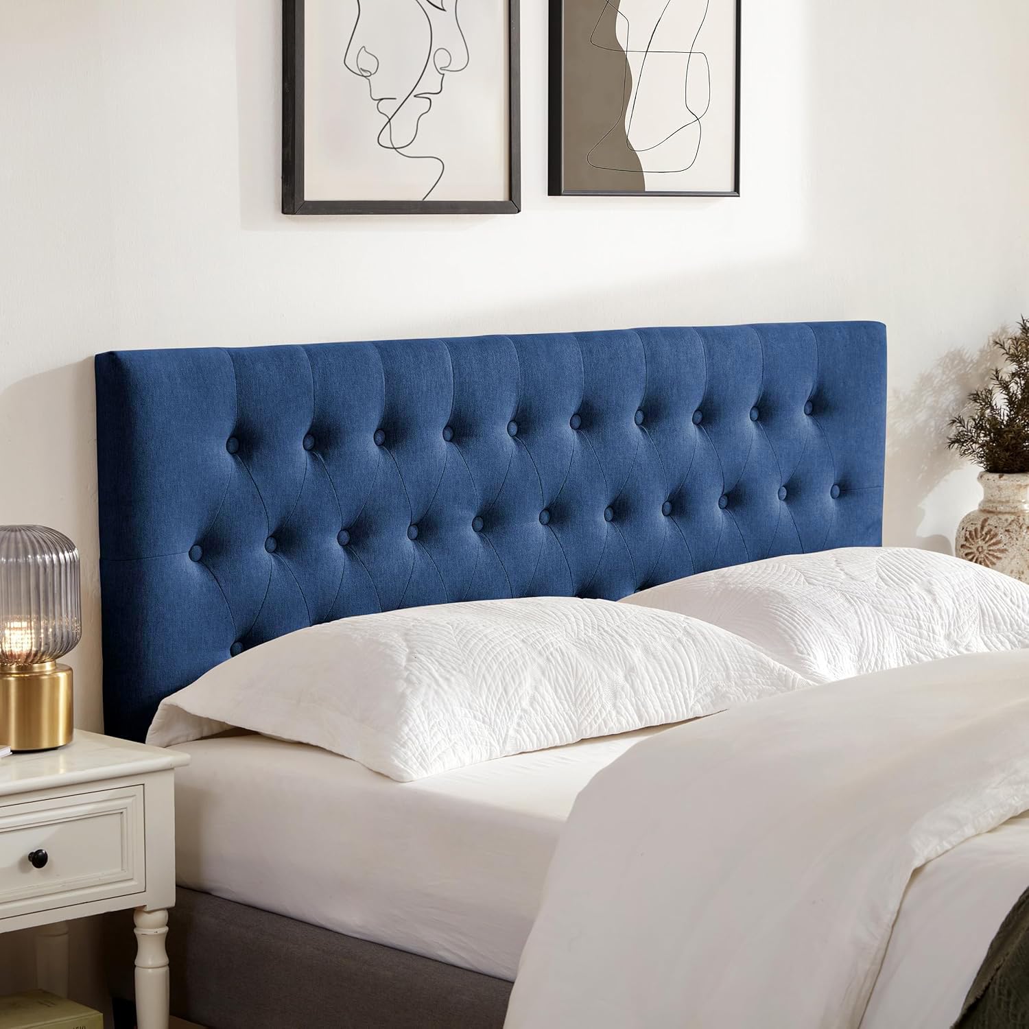 Huatean Home Tufted Upholstered Headboard Queen Size, Solid Wood Head Board with Durable Metal Legs, Adjustable Height Bed headboard from 37” to 51” Fabric Headboard in Modern Button Design, Beige