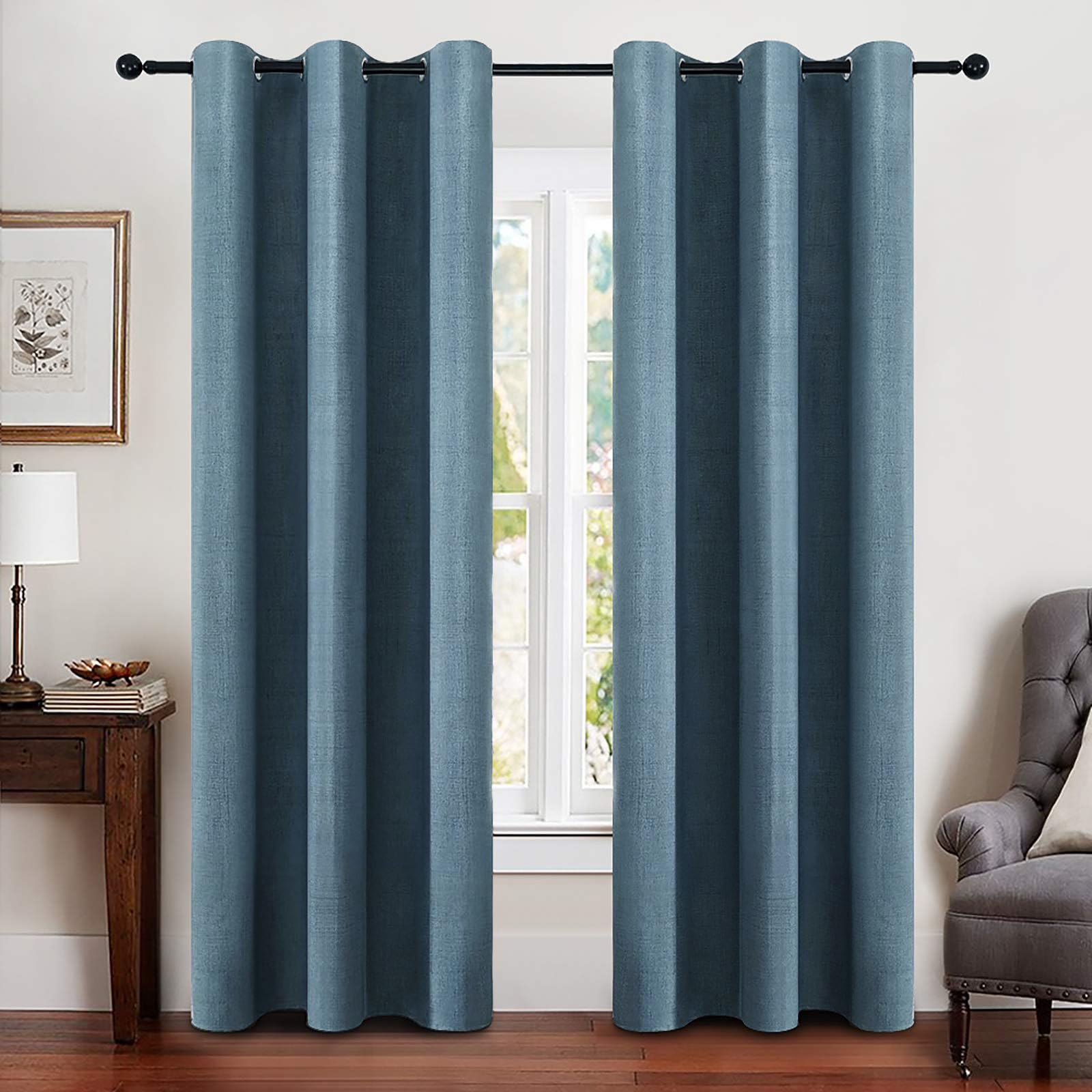 MIULEE 100% Blackout Linen Textured Curtains for Bedroom Solid Thermal Insulated Natural Beige Grommet Room Darkening Curtains & Drapes Luxury Decor for Living Room Nursery 52 x 96 Inch (2 Panels)