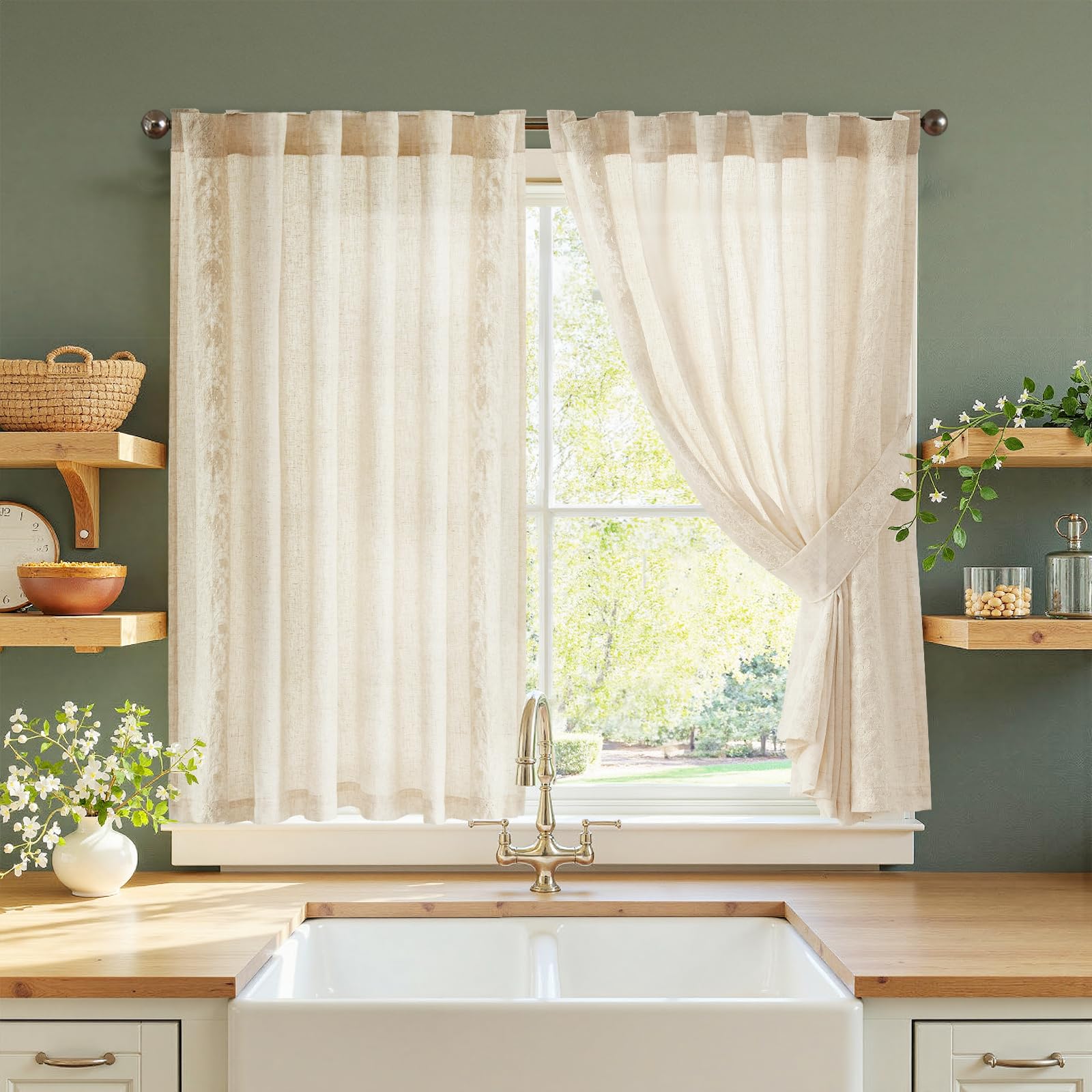 jinchan Weslie Boho Curtains for Bedroom Ivory Vintage Floral Farmhouse Curtains 84 Inches Long Linen Drapes for Living Room Embroidered Light Filtering Drapes Rod Pocket Ivory on Beige 2 Panels