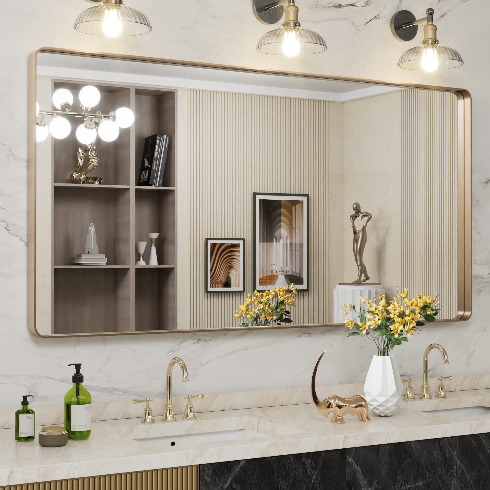 LOAAO Black Metal Framed Bathroom Mirror for Wall, 22X30 Inch Rounded Rectangle Mirror, Matte Black Bathroom Vanity Mirror Farmhouse, Anti-Rust, Hangs Horizontally or Vertically