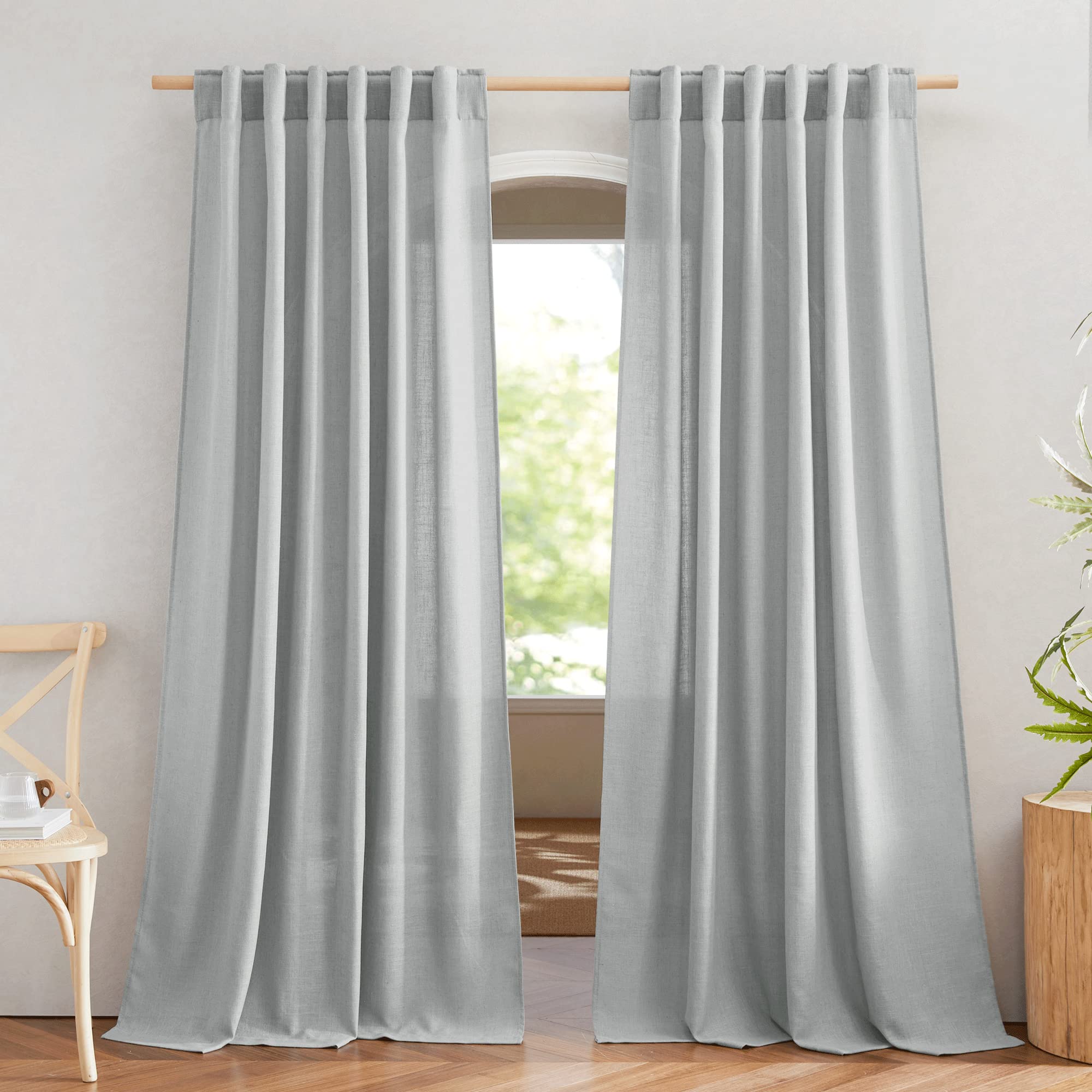 NICETOWN 120 inch Curtains Linen Blend for Bedroom, Rod Pocket & Back Tab Natural Linen Burlap Semi Sheer Window Treatments Privacy with Light Filtering for Living Room, W52 x L120, 2 Panels