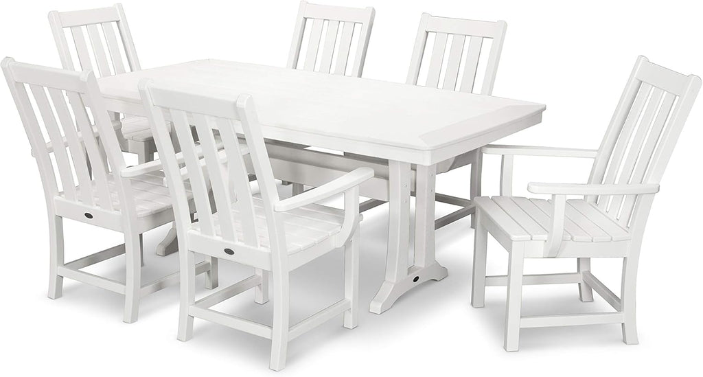 Polywood Vineyard 7-Piece Outdoor Dining Set - Slate Grey HDPE Composite Patio Furniture Set with Table and 6 Chairs for Deck, Garden, Backyard